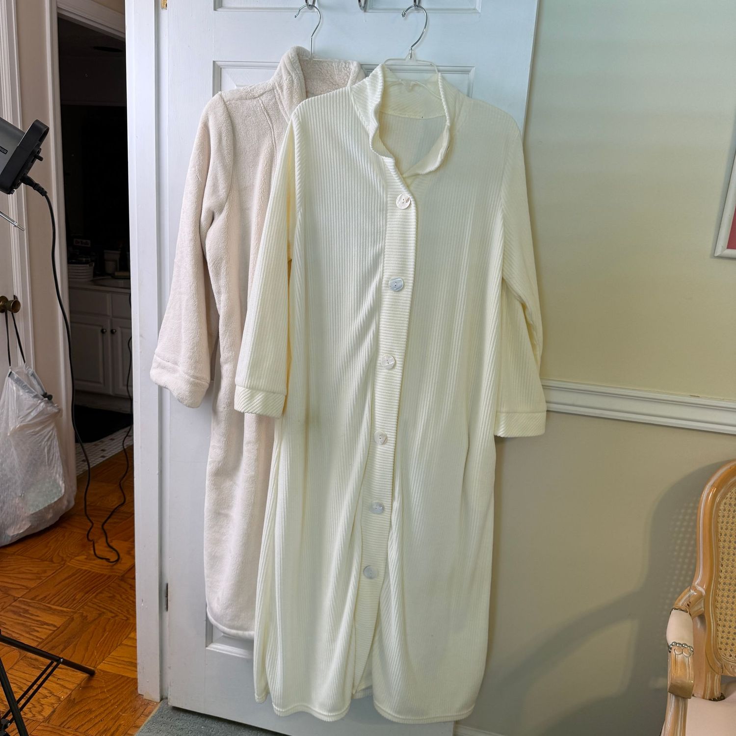 Two cream housecoats size XL, one is LL Bean