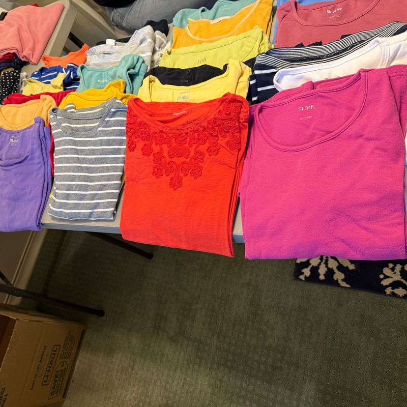 Summer Tops box 1  - size Large, Prima, Blair, long and short sleeve, approx. 20 shirts