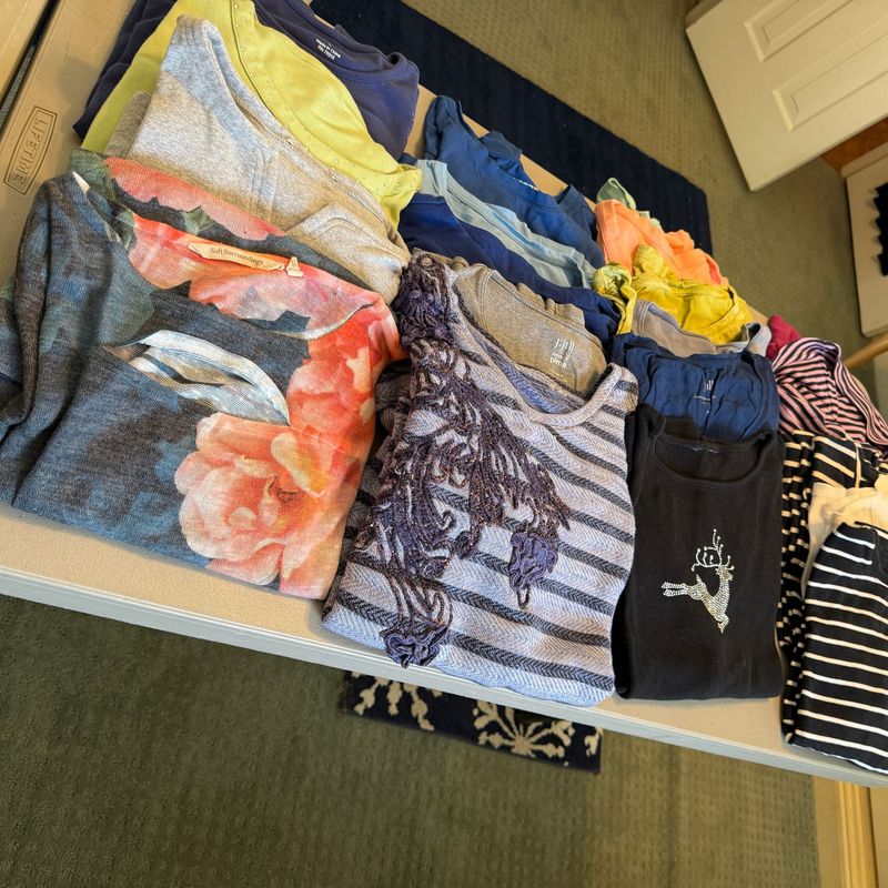 Summer knit tops box 2, mix of short and long sleeve, size L, approx 16 shirts