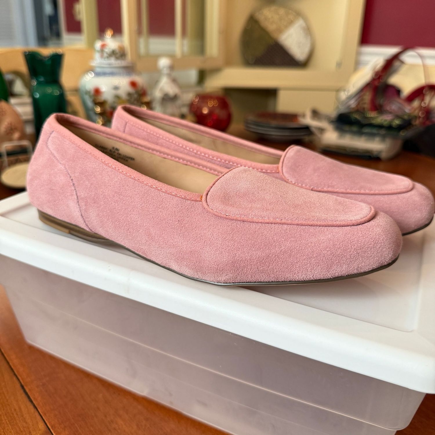 Appleseeds pink suede loafer shoes, some wear, size 8.5M