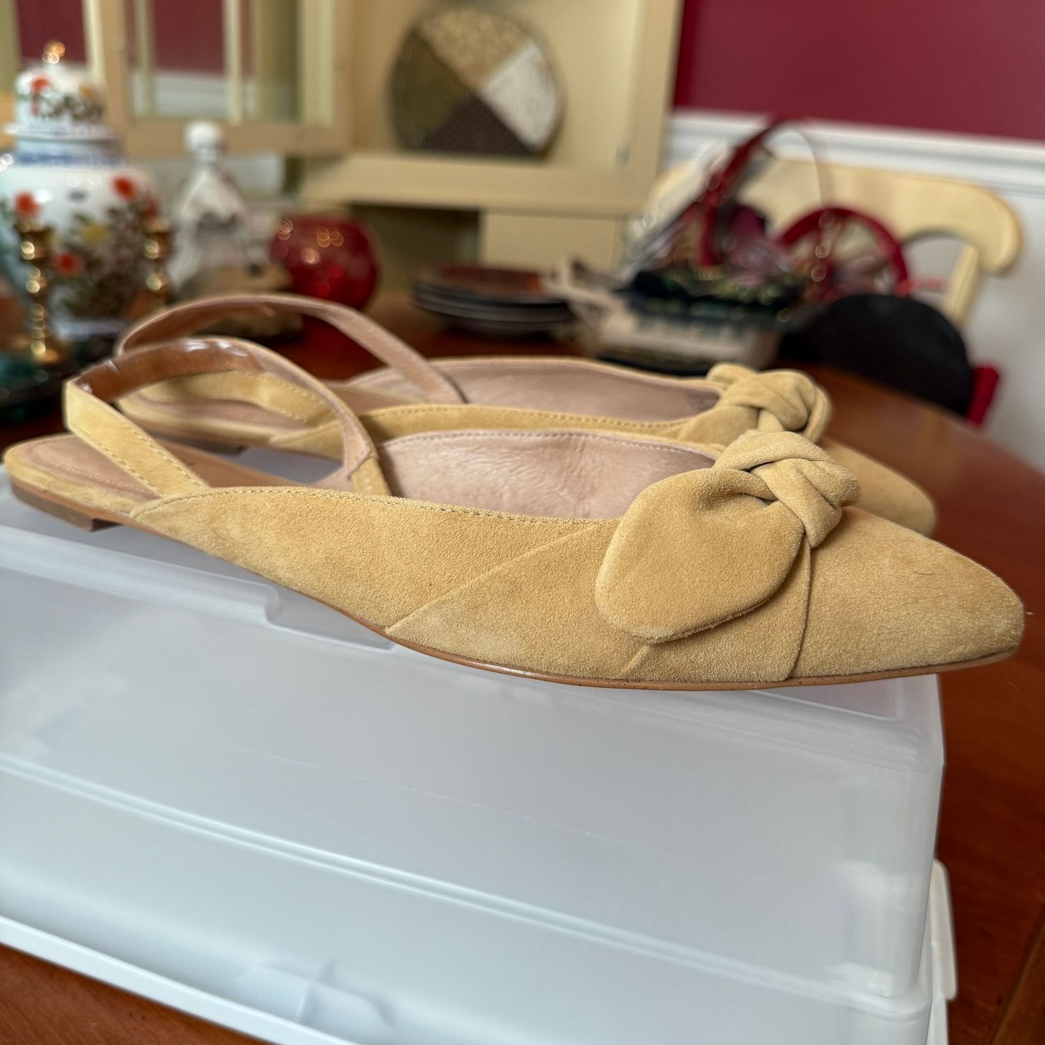 Yellow suede J. Jill sling back shoes, some wear, women's size 8.5