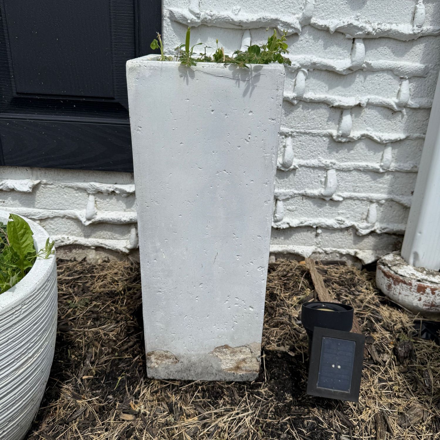 Cement/plaster planter, some wear - mostly near bottom, 19"H x 7"W