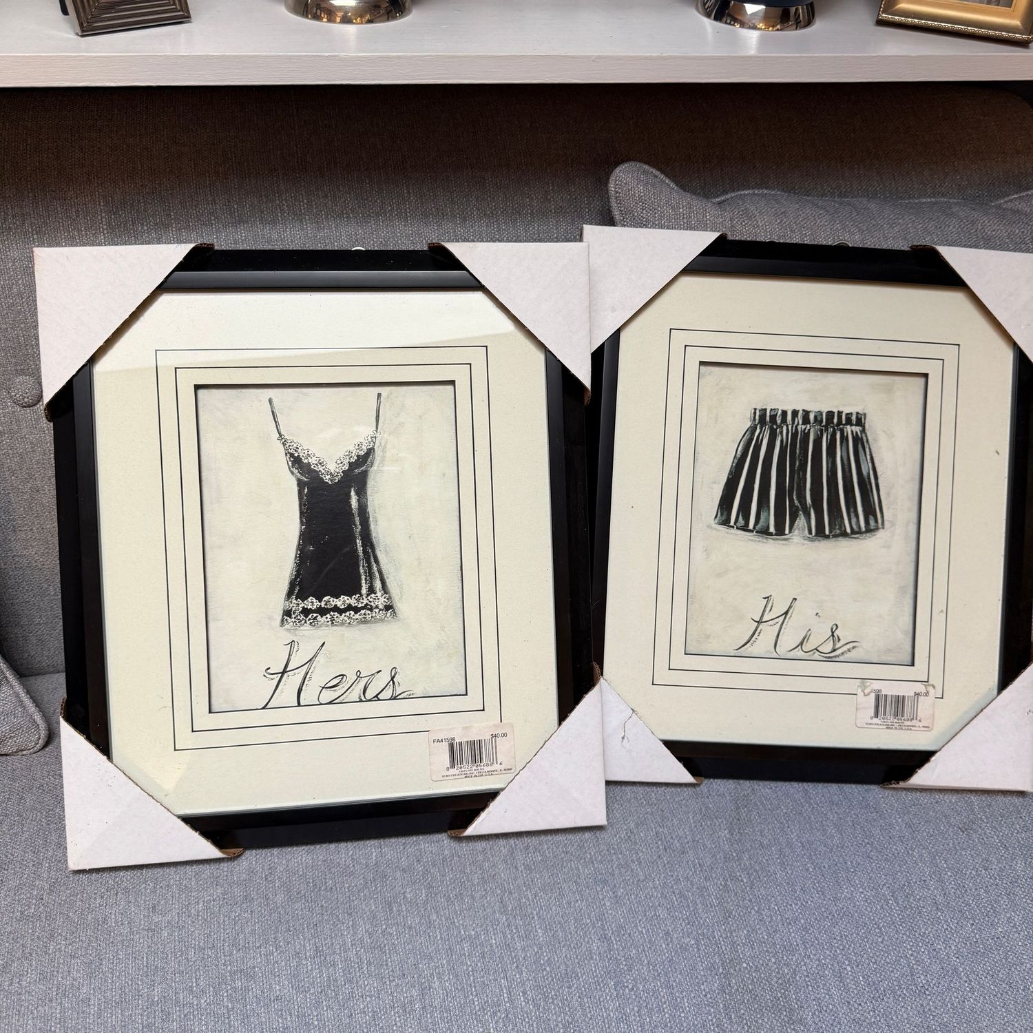 His and Hers lingerie framed prints 17" x 14"