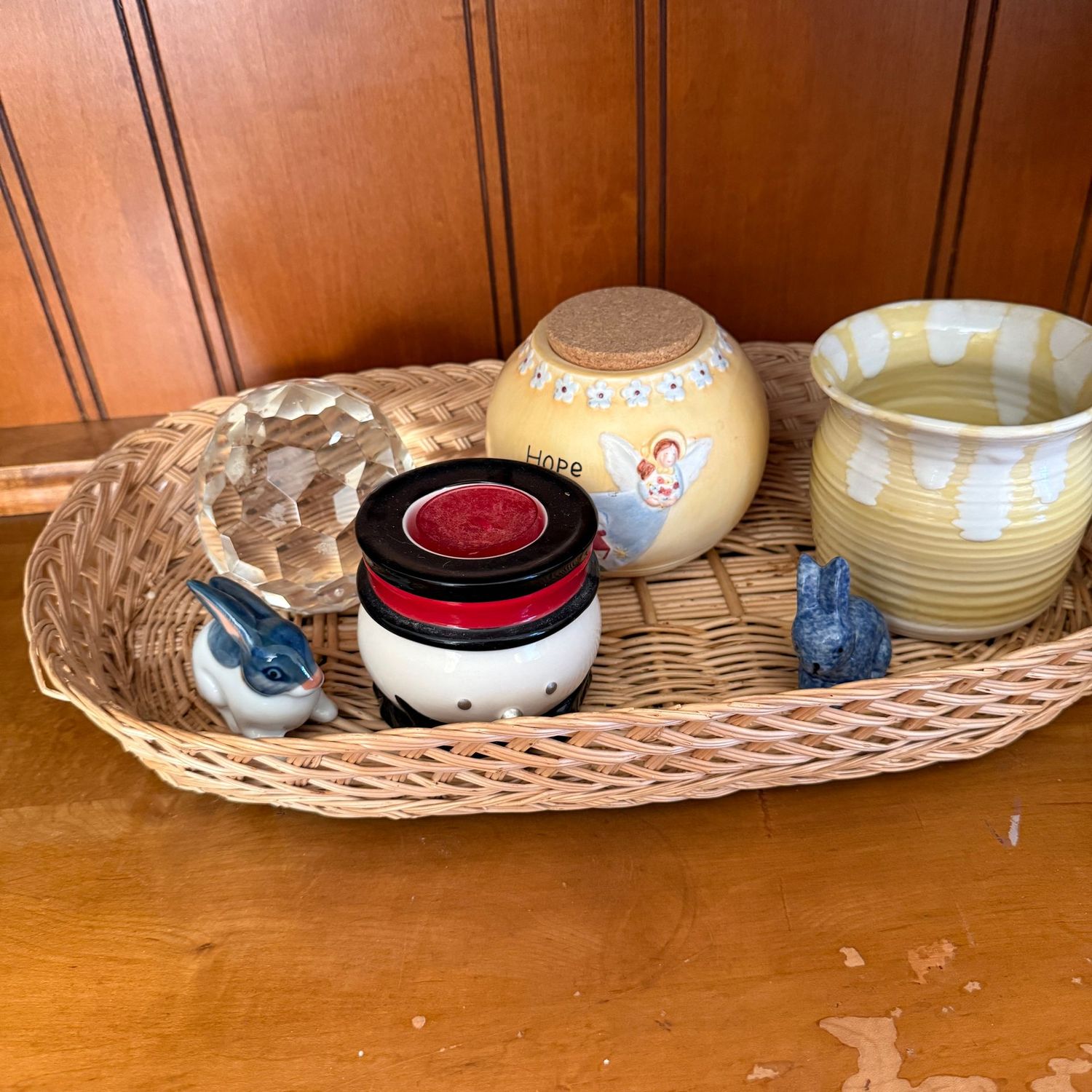 Basket of misc. ceramic items