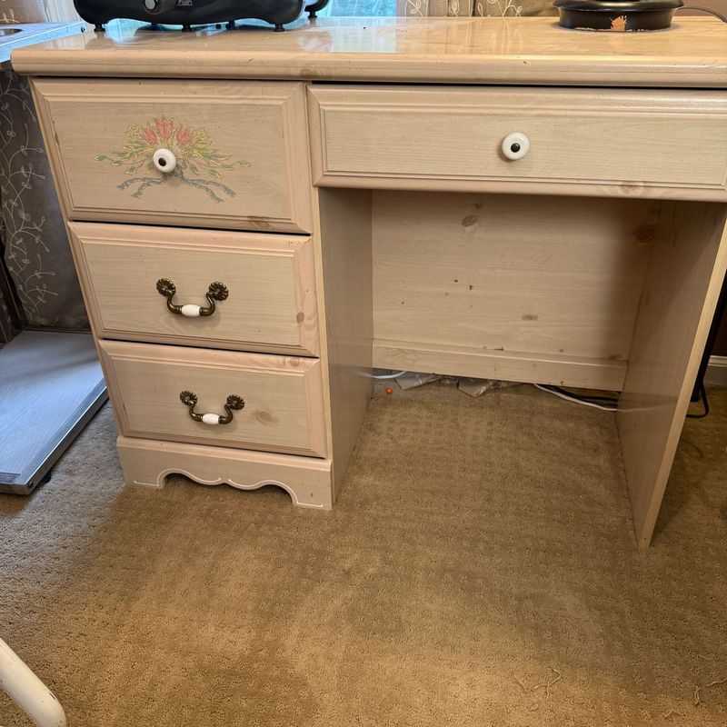 Small student-size desk/vanity, some wear 17"D x 34"W