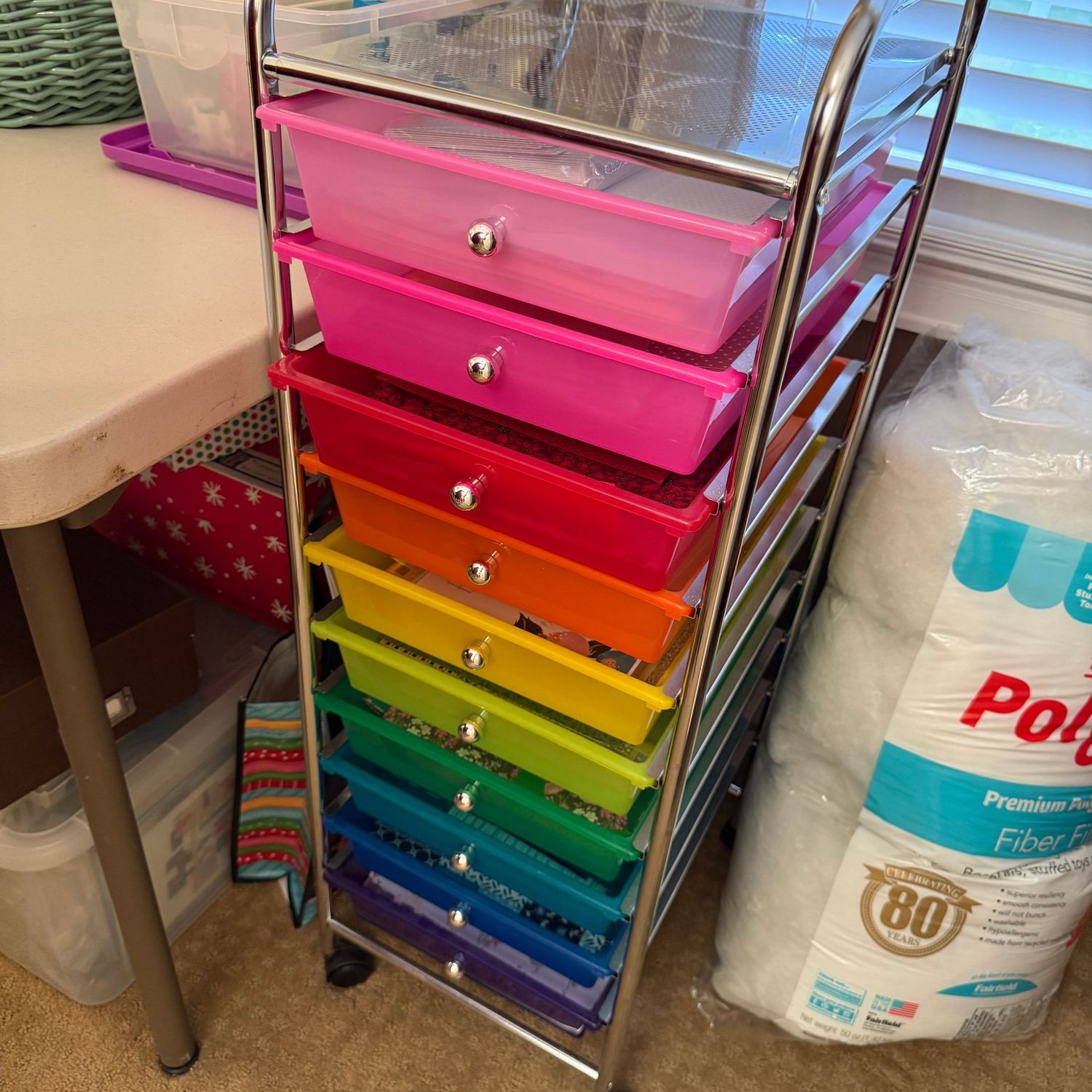 Rainbow color scrapbook/craft paper organizer on casters 35"H x 14"W