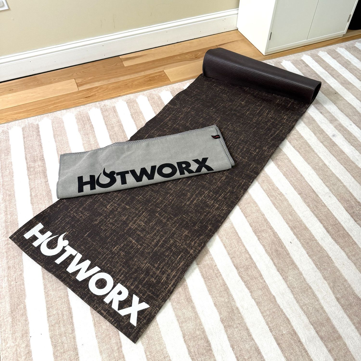 Hot Worx padded yoga mat and yoga towel with non-slip back