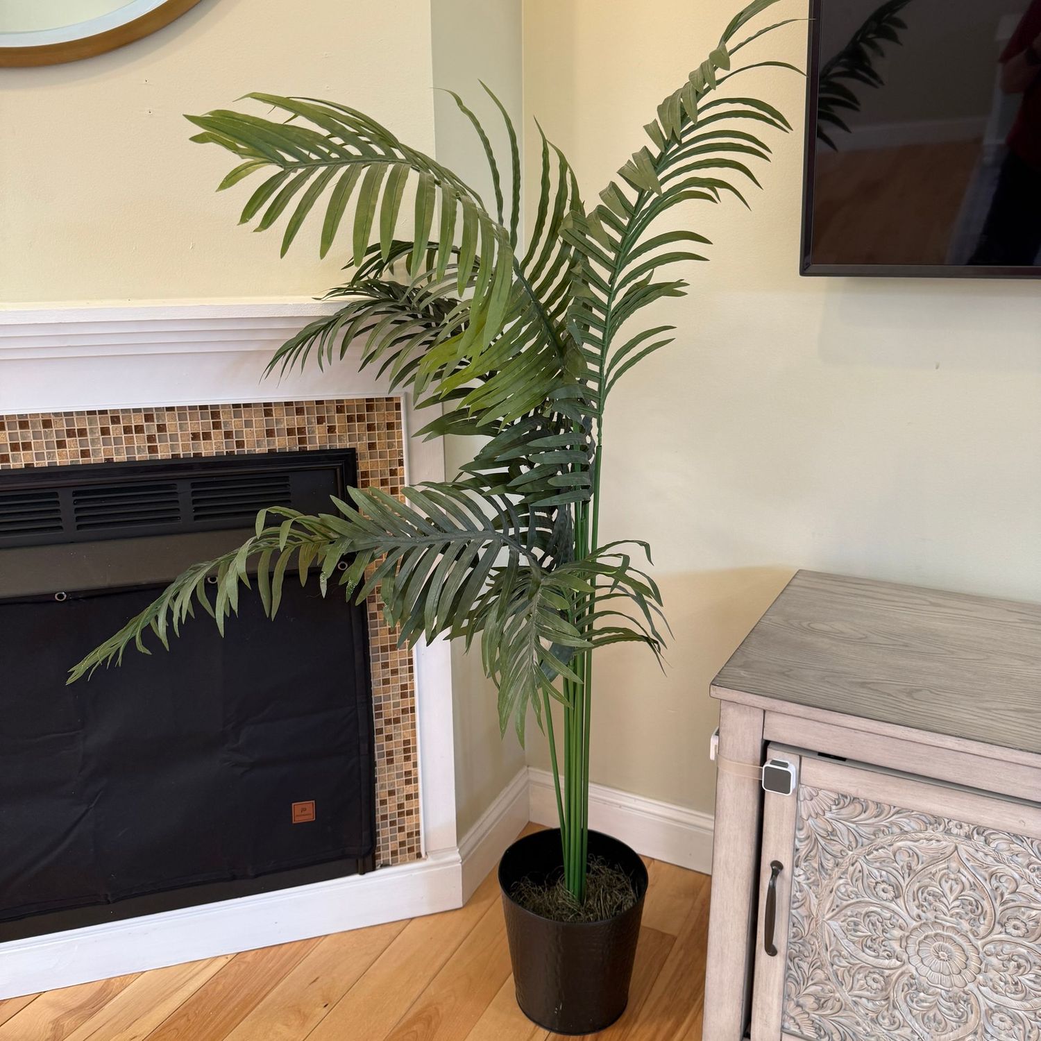 Faux palm plant in metal planter 5'H