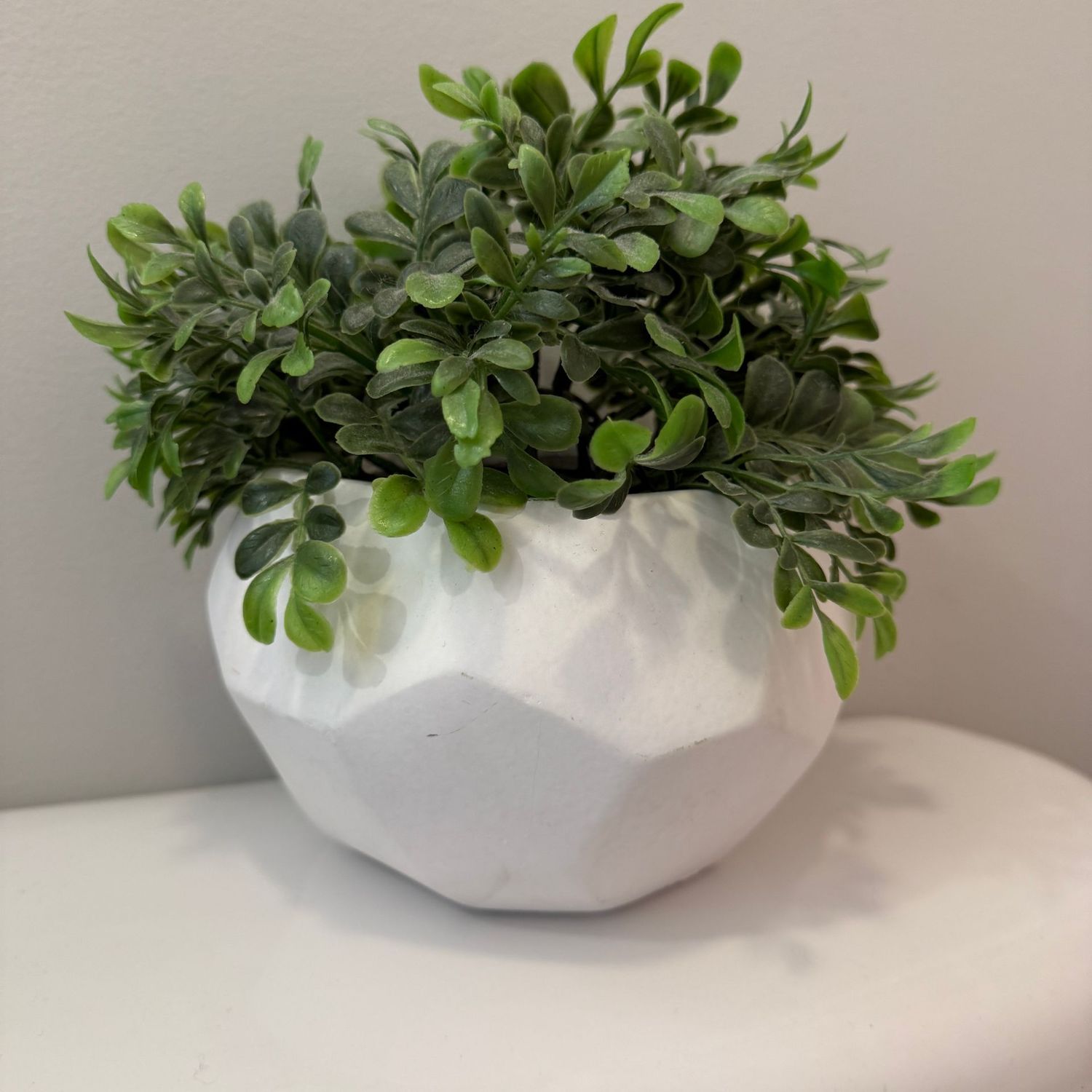 Faux plant with geometric plaster planter 8"H