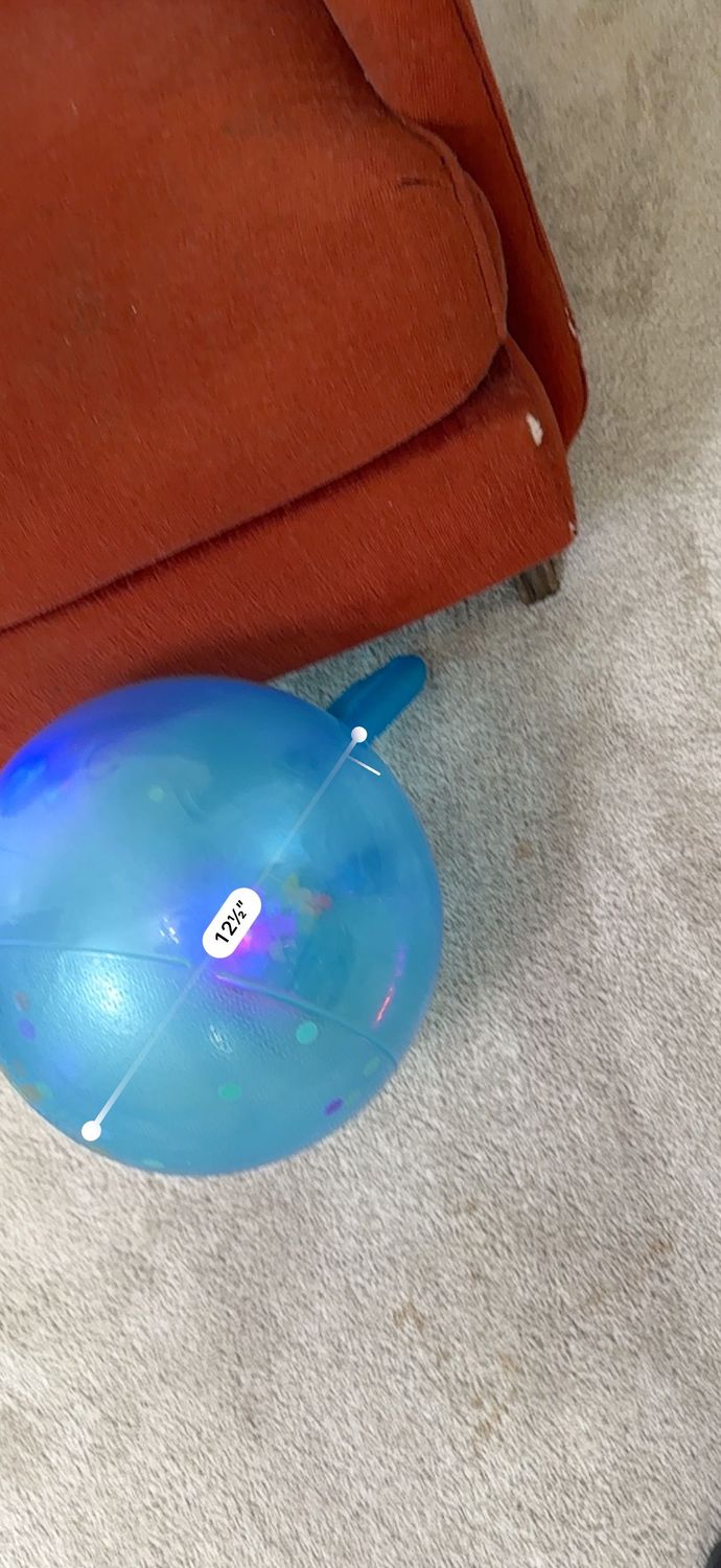 Small blue bouncy ball with handle, beads light up 12"