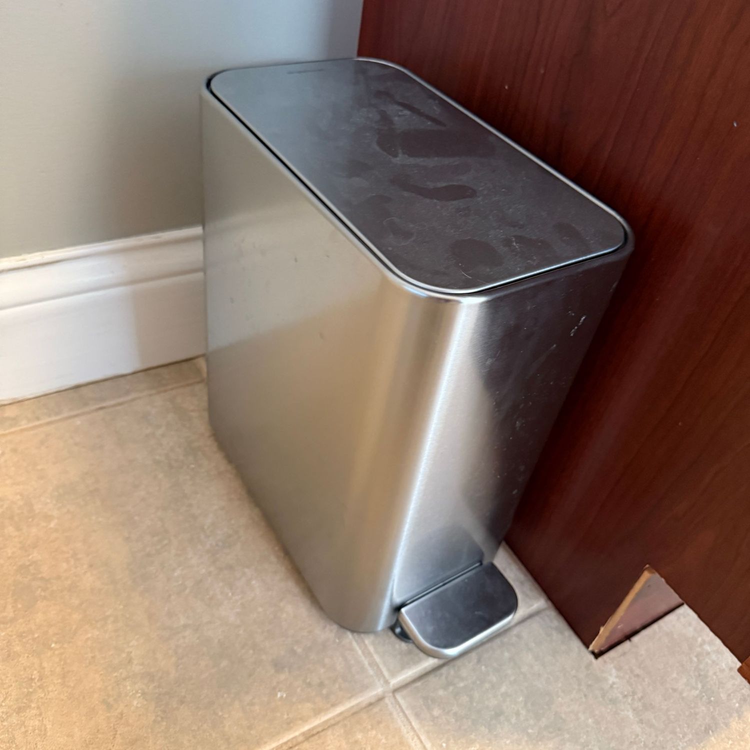 Simple Human brushed stainless slim bath trash (MS) 12"H