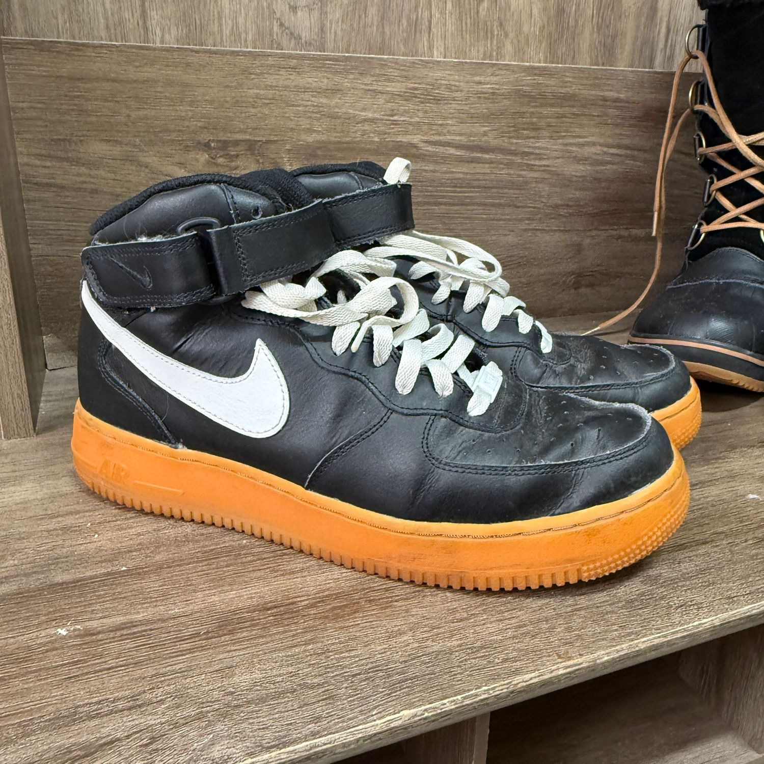 Nike Air Force 1, velcro ankle support, black shoes men's size 10 , overall good condition, some wear