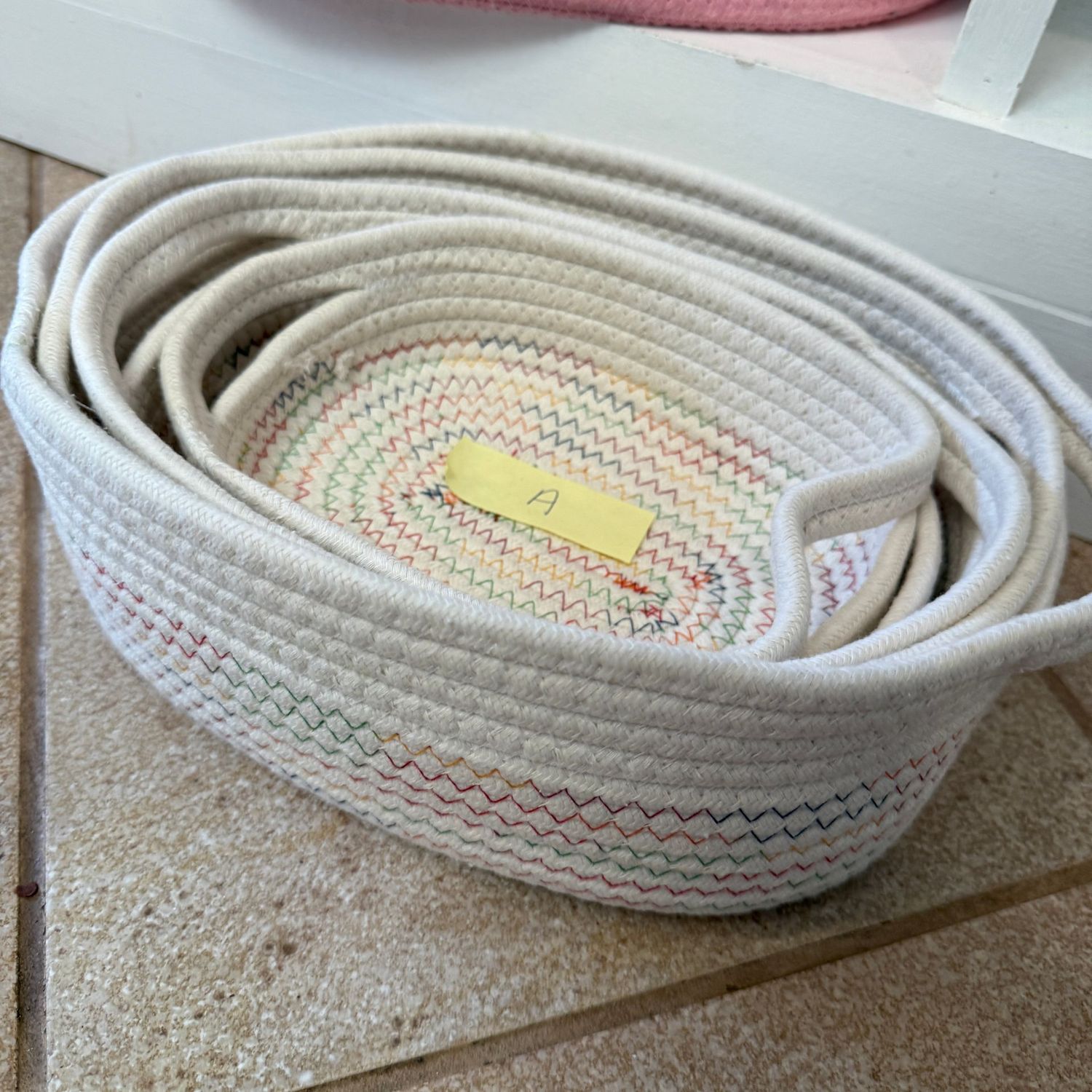 Cotton rope basket grouping (A) largest is 13"