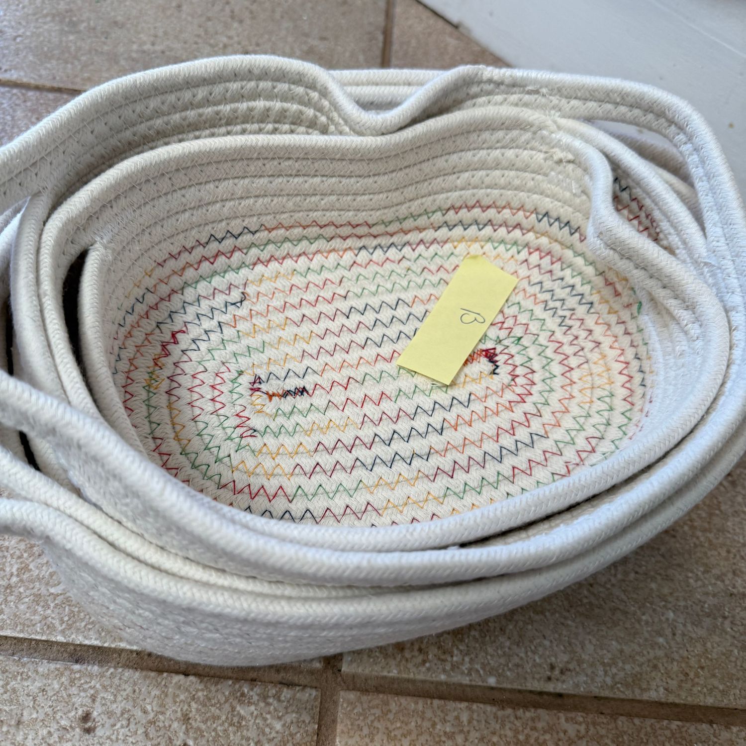 Cotton rope basket grouping (B) largest is 13"