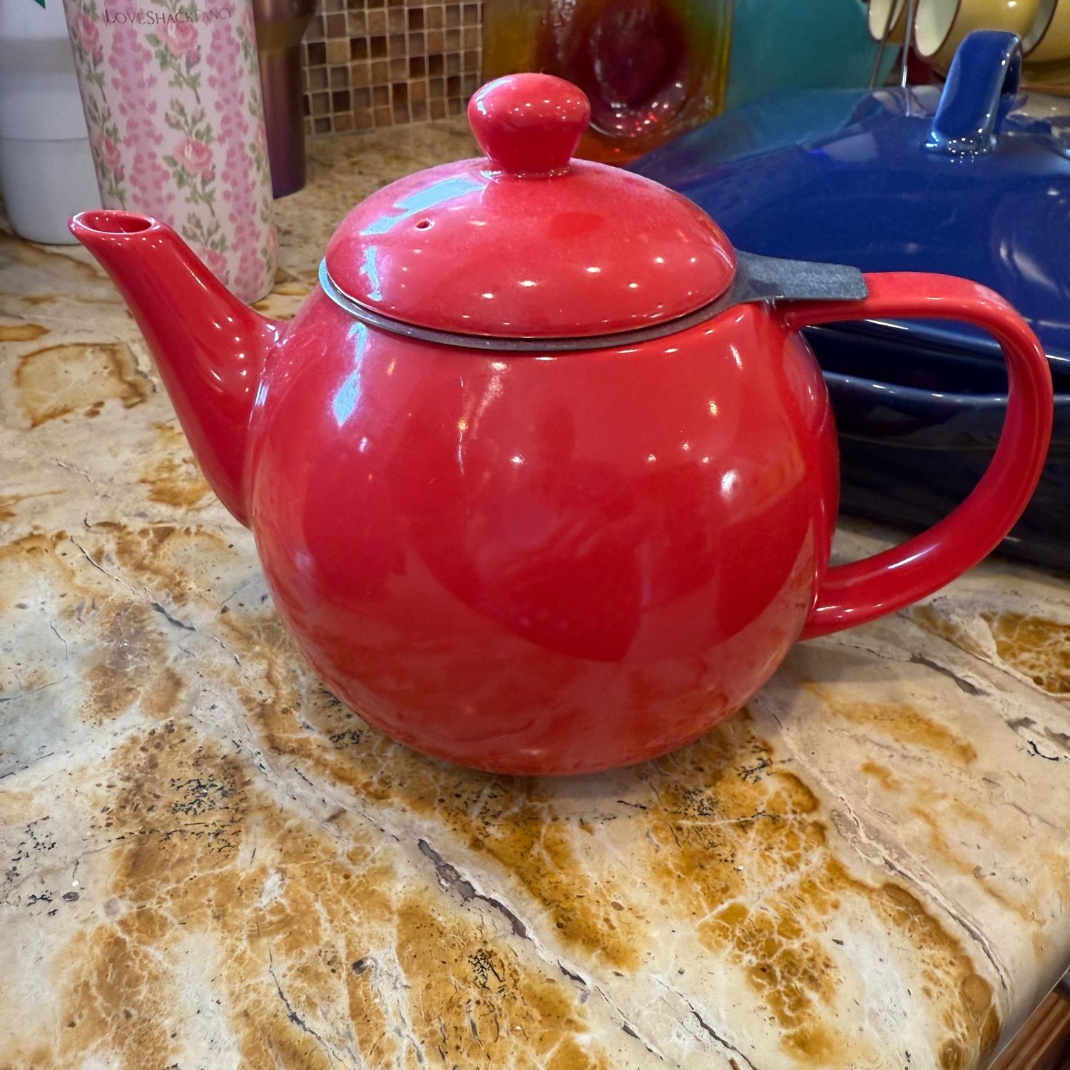 Sweese red porcelain personal teapot with diffuser