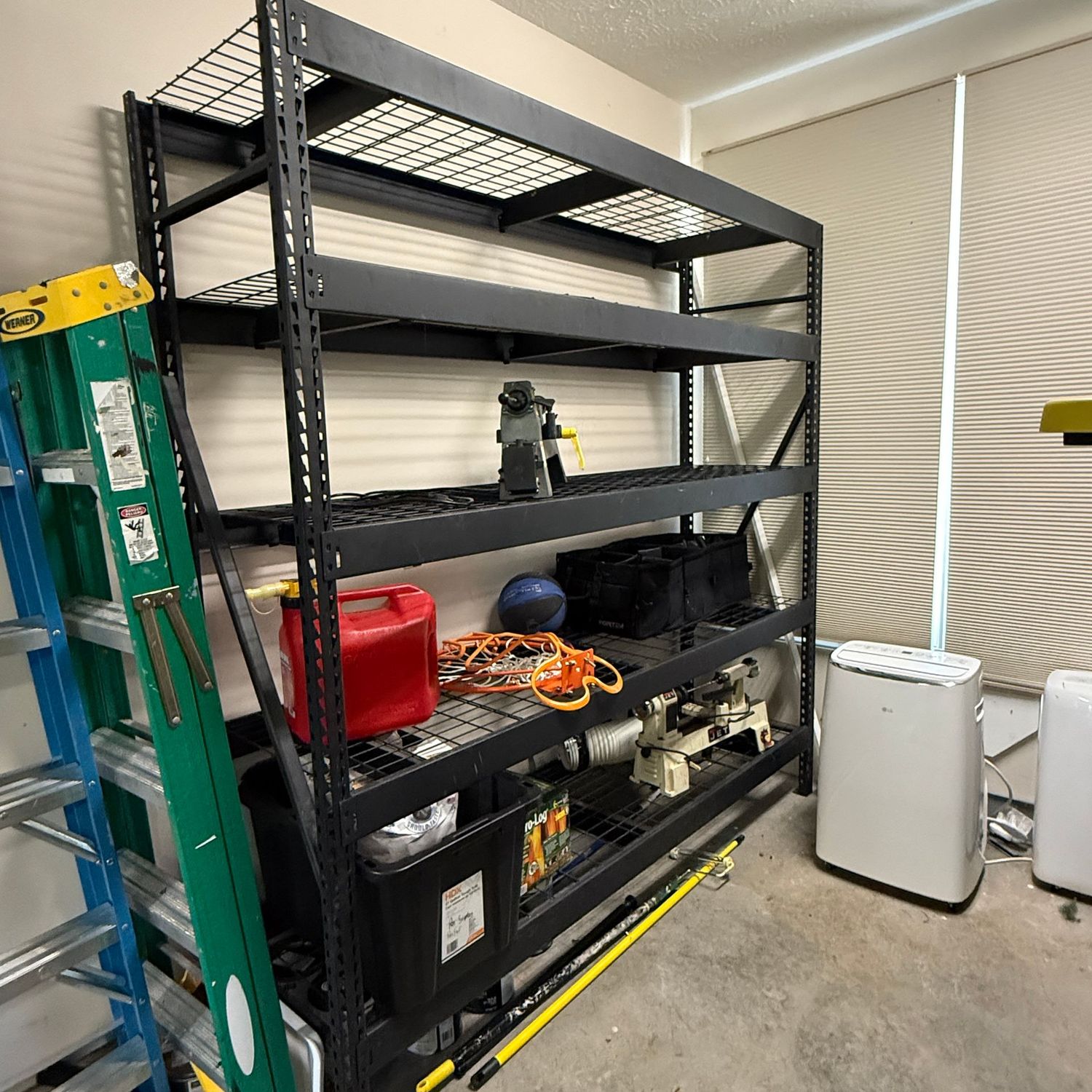 Tall industrial heavy-duty 5-tier storage shelves (contents not included - L) 7'4"H x 24"D x 7'4"W