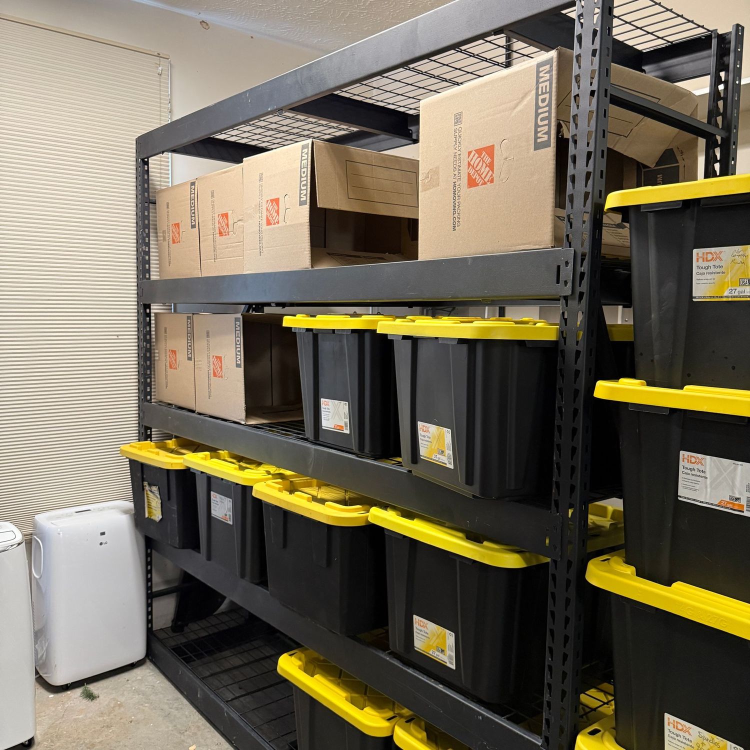 Tall industrial heavy-duty 5-tier storage shelves (contents not included - R) 7'4"H x 24"D x 7'4"W