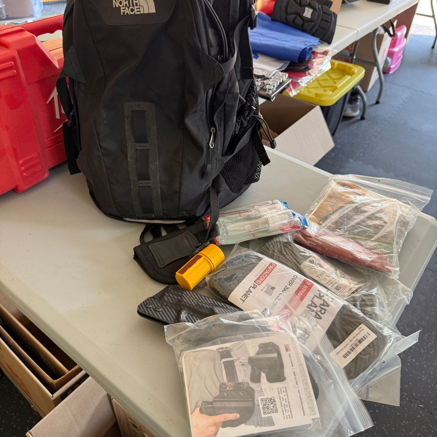 Northface backpack with some shooting and camping supplies
