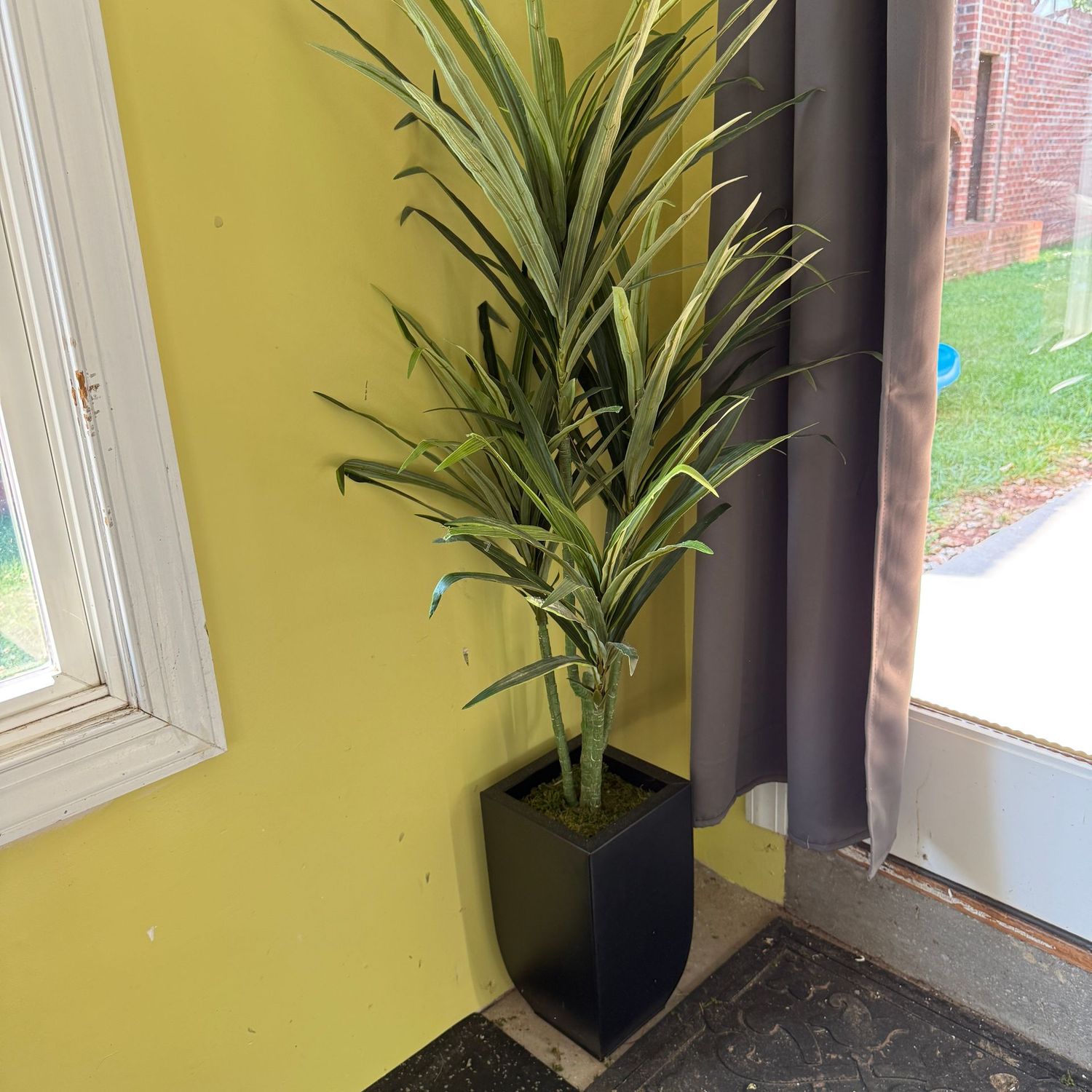 Leafy faux plant with metal planter 4'6"H