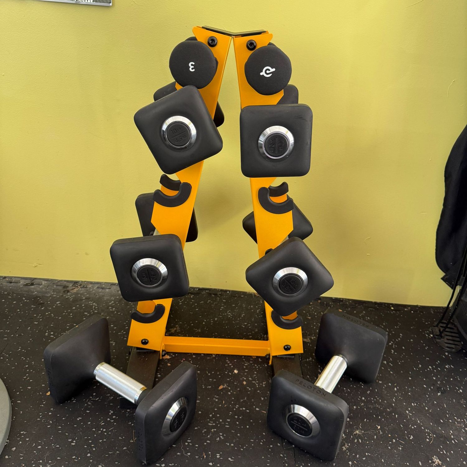 Peloton dumbell set with stand, 26"H
