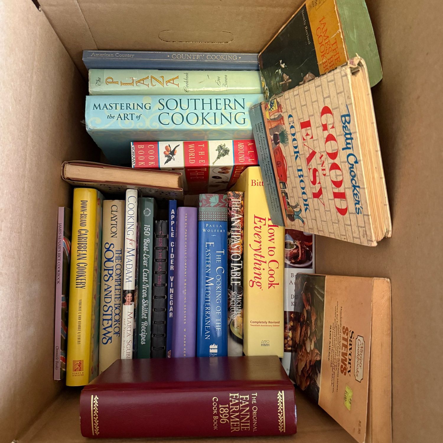 Box Lot 14: Group of cooking books, Soups and Stews, Fannie Farmer, Southern Cooking