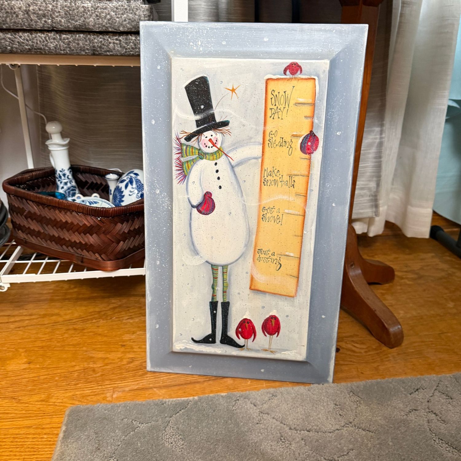 Wooden Snowperson snowfall measuring plaque sign 20 Wooden Snowperson snowfall measuring plaque sign 20" x 11"