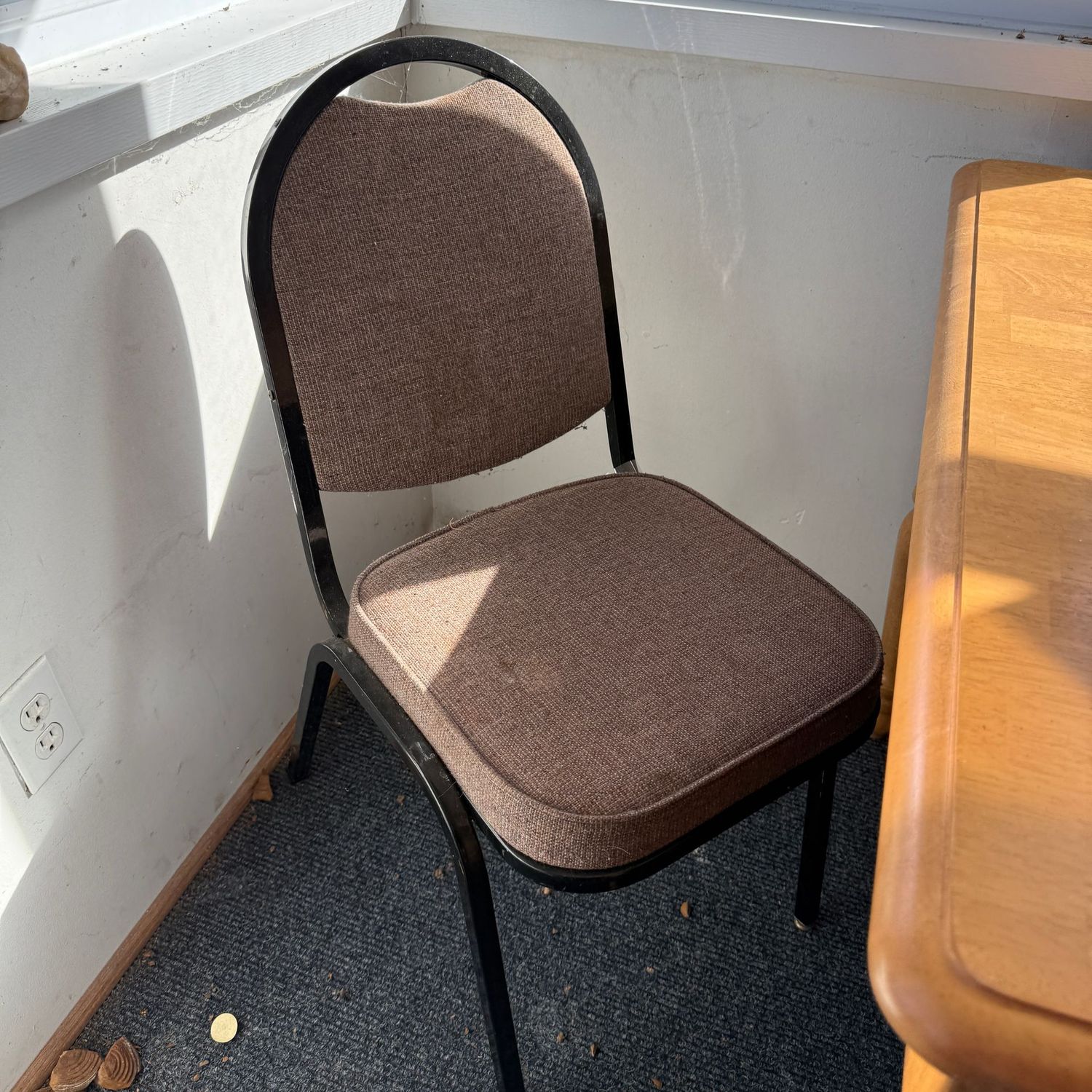 Metal chair with fabric seat, some wear Metal chair with fabric seat, some wear
