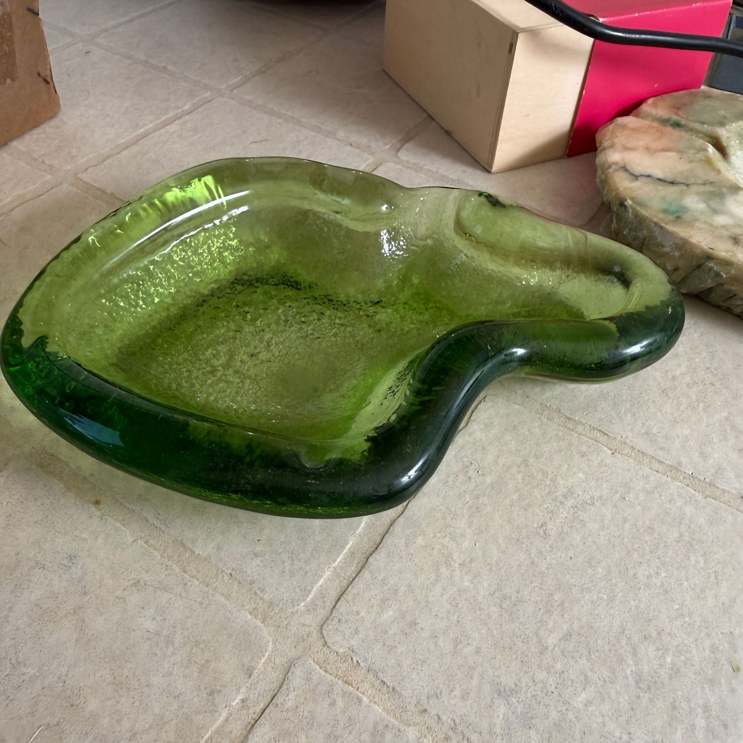 Green Blenko Glass free-form ashtray, 8 Green Blenko Glass free-form ashtray, 8"