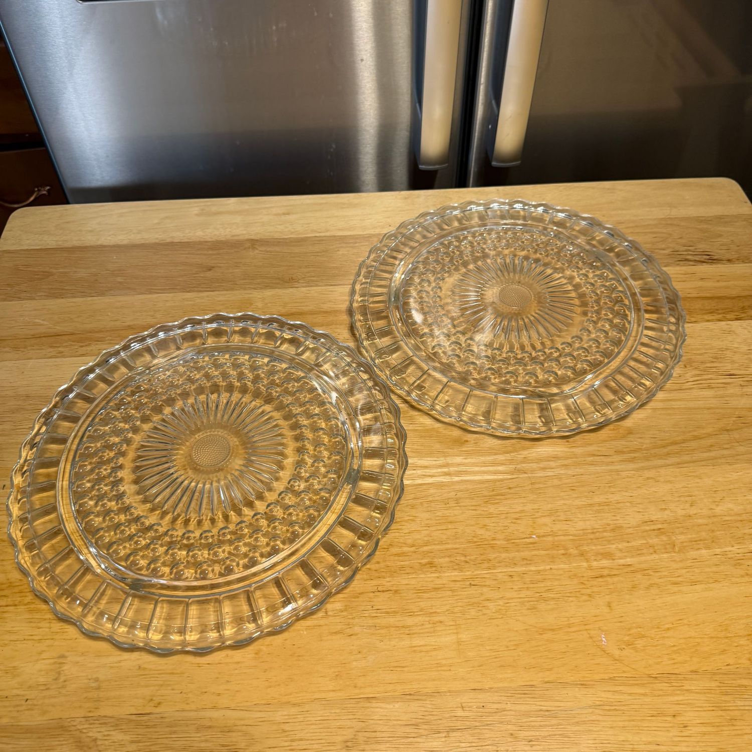 Pair of Federal Glass bubble and starburst cake dessert plates, 12 Pair of Federal Glass bubble and starburst cake dessert plates, 12"