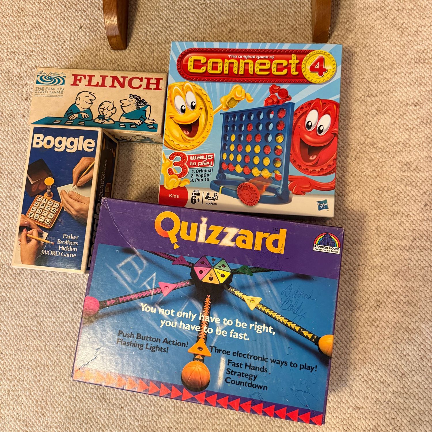Group of games, has most or all pieces, including Connect 4 and Flinch