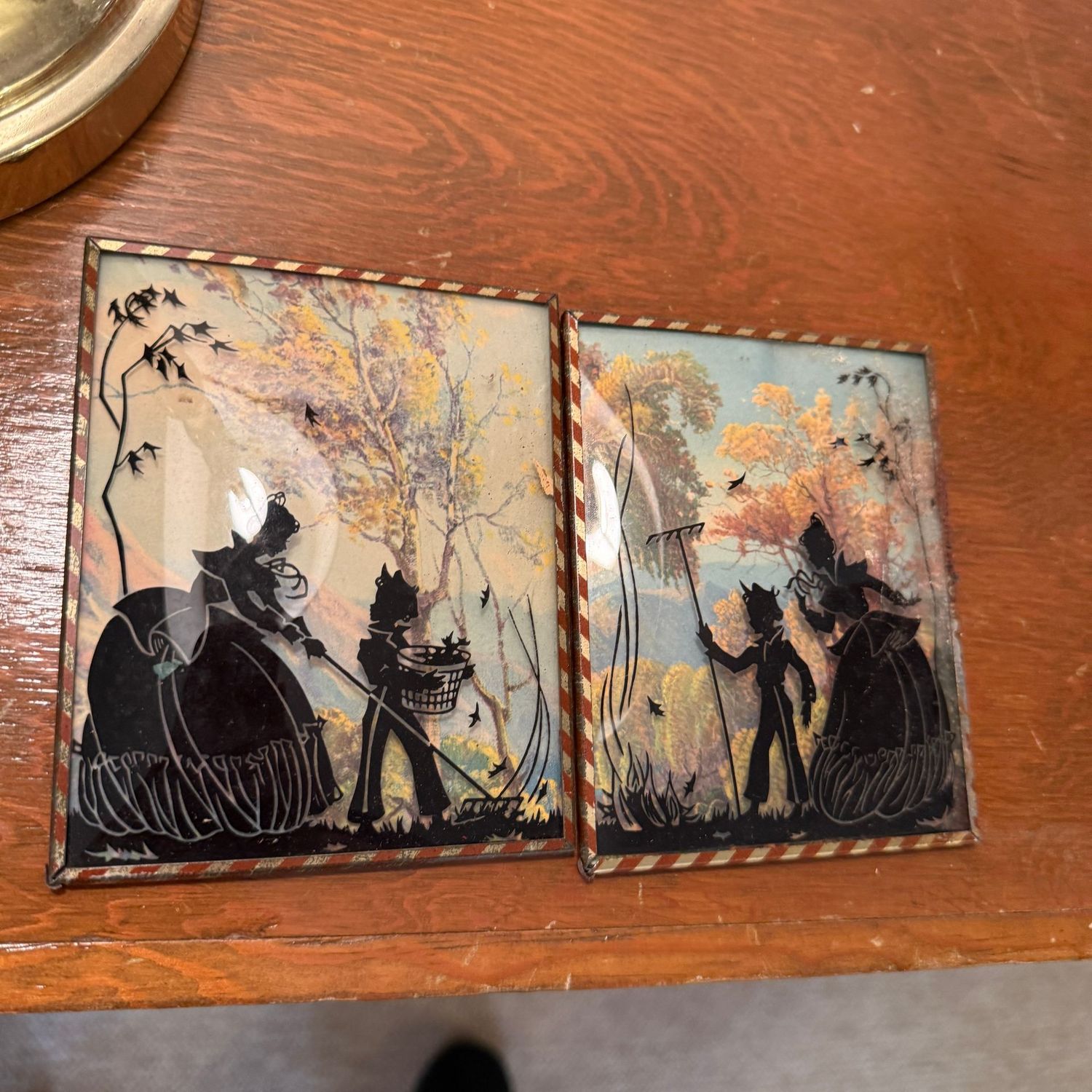 Reverse-painted fall prints with domed glass, 5"x4"