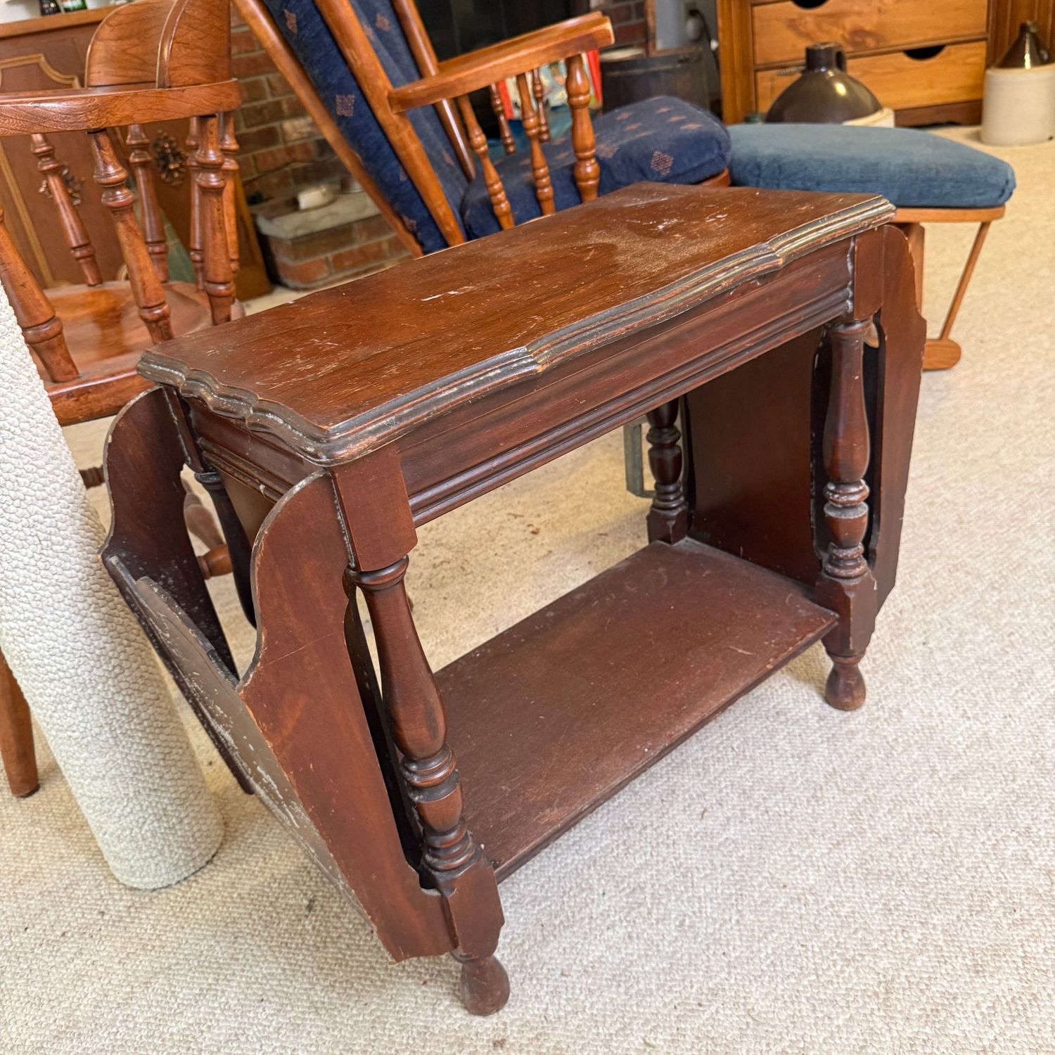 Slender magazine side table, ready for refurbishing, 20 Slender magazine side table, ready for refurbishing, 20"H x 29"L x 11"W