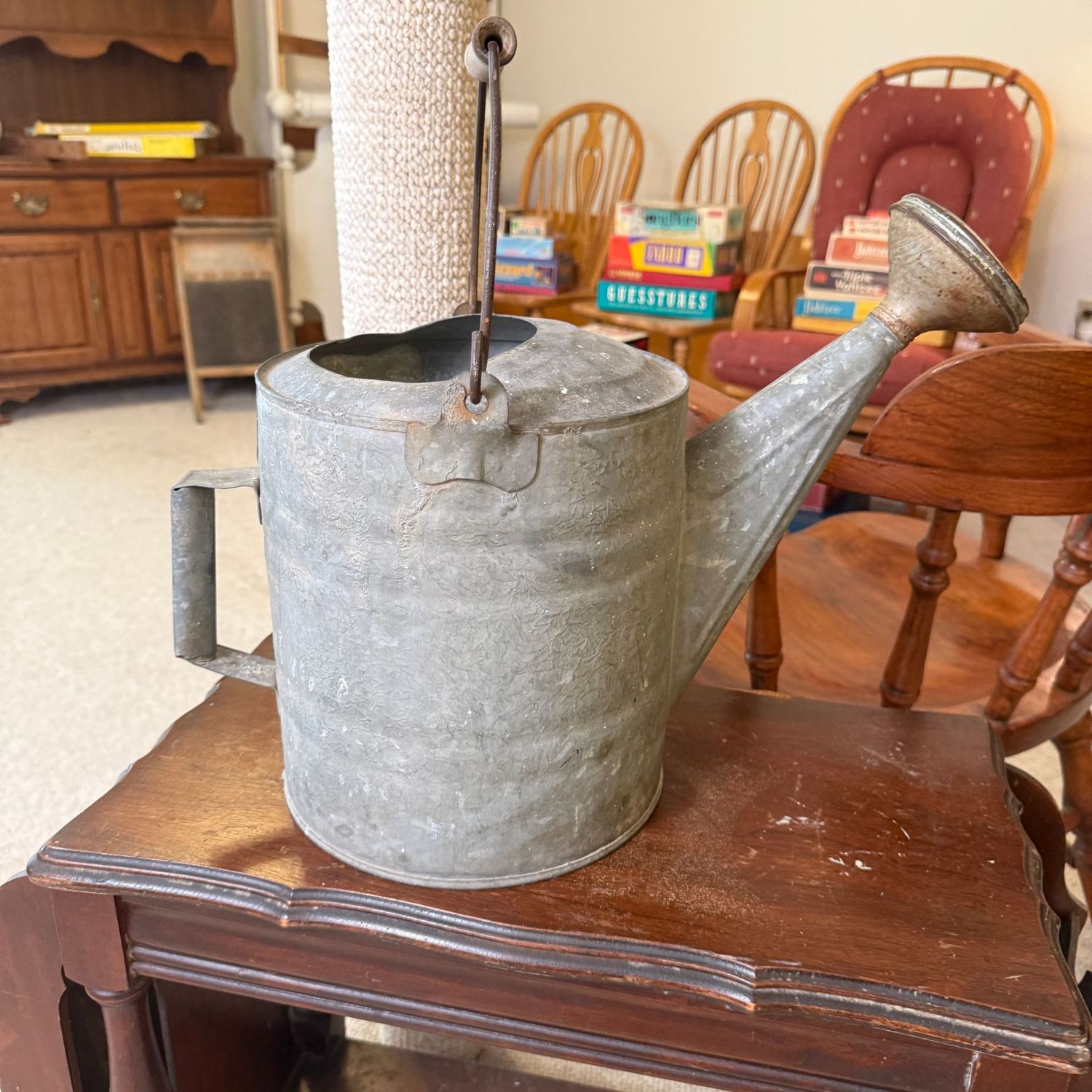 Vintage galvanized watering can with metal spout, 15 Vintage galvanized watering can with metal spout, 15"H