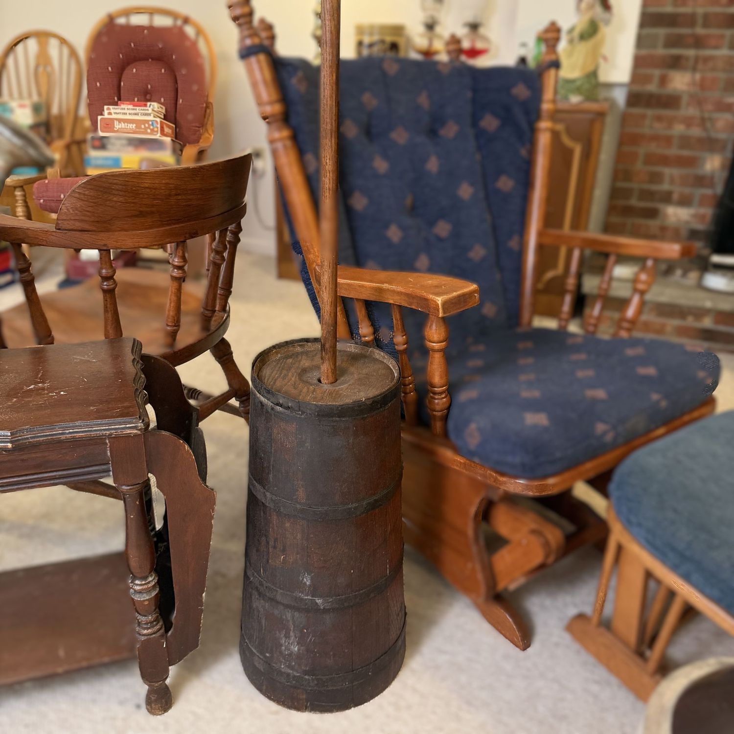 Antique wooden butter churn, body is 20 Antique wooden butter churn, body is 20"H