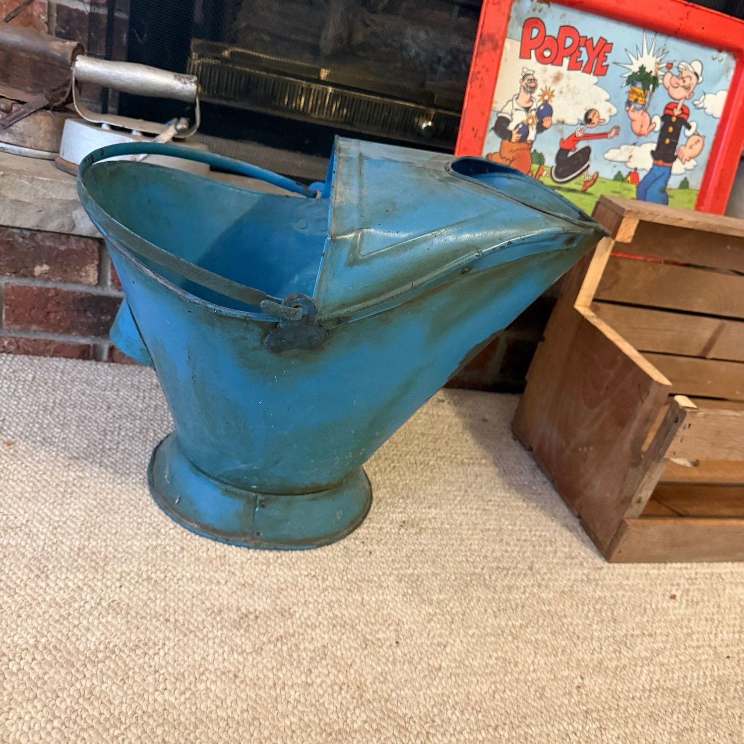 Blue coal scuttle bucket, 14 Blue coal scuttle bucket, 14"H