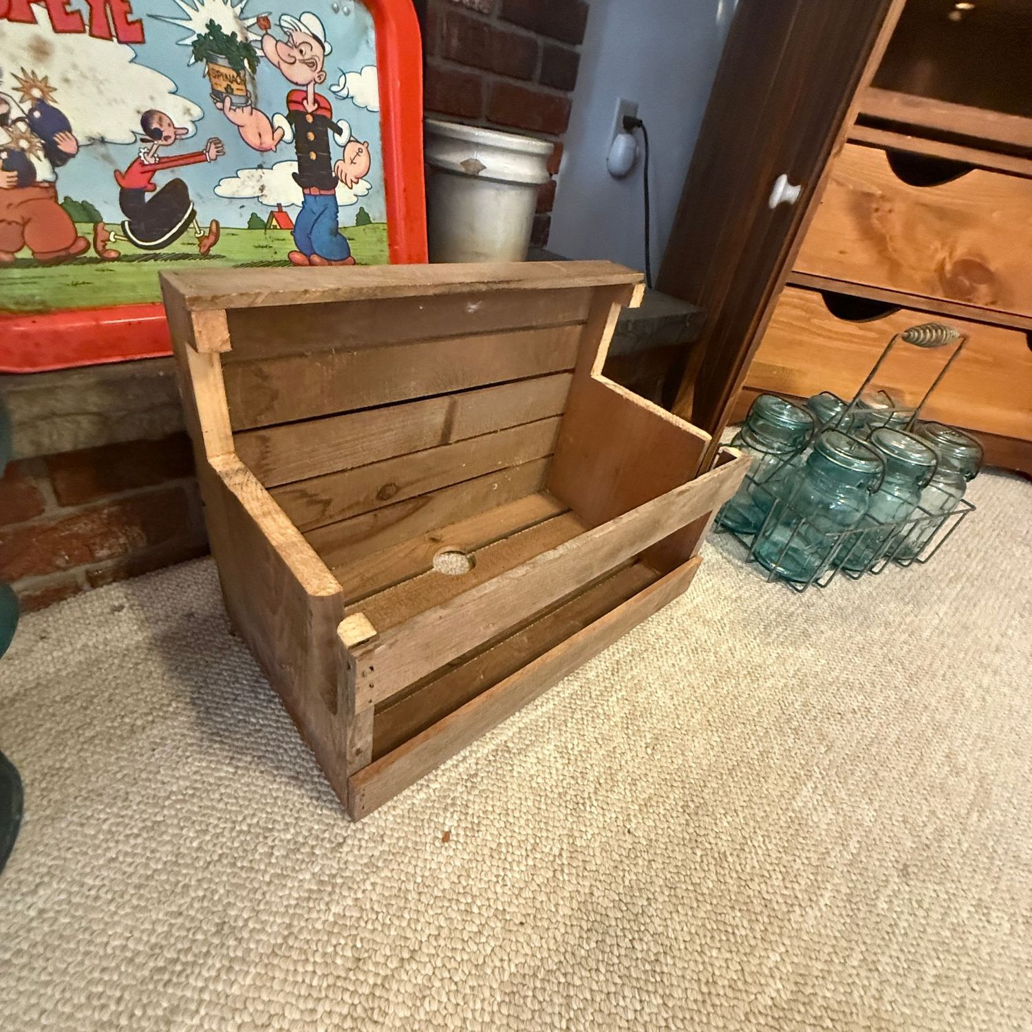 Rustic wooden crate shelf organizer, 9"D x 18"L