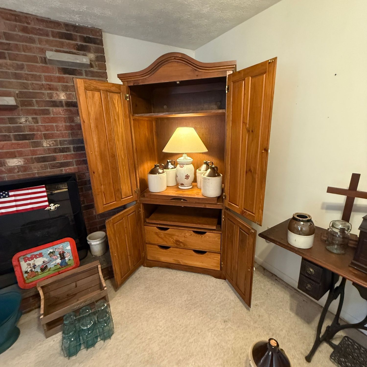 Tall solid wood wardrobe TV cabinet, nice condition, one-piece, 6'6 Tall solid wood wardrobe TV cabinet, nice condition, one-piece, 6'6"H x 35"L x 24"D