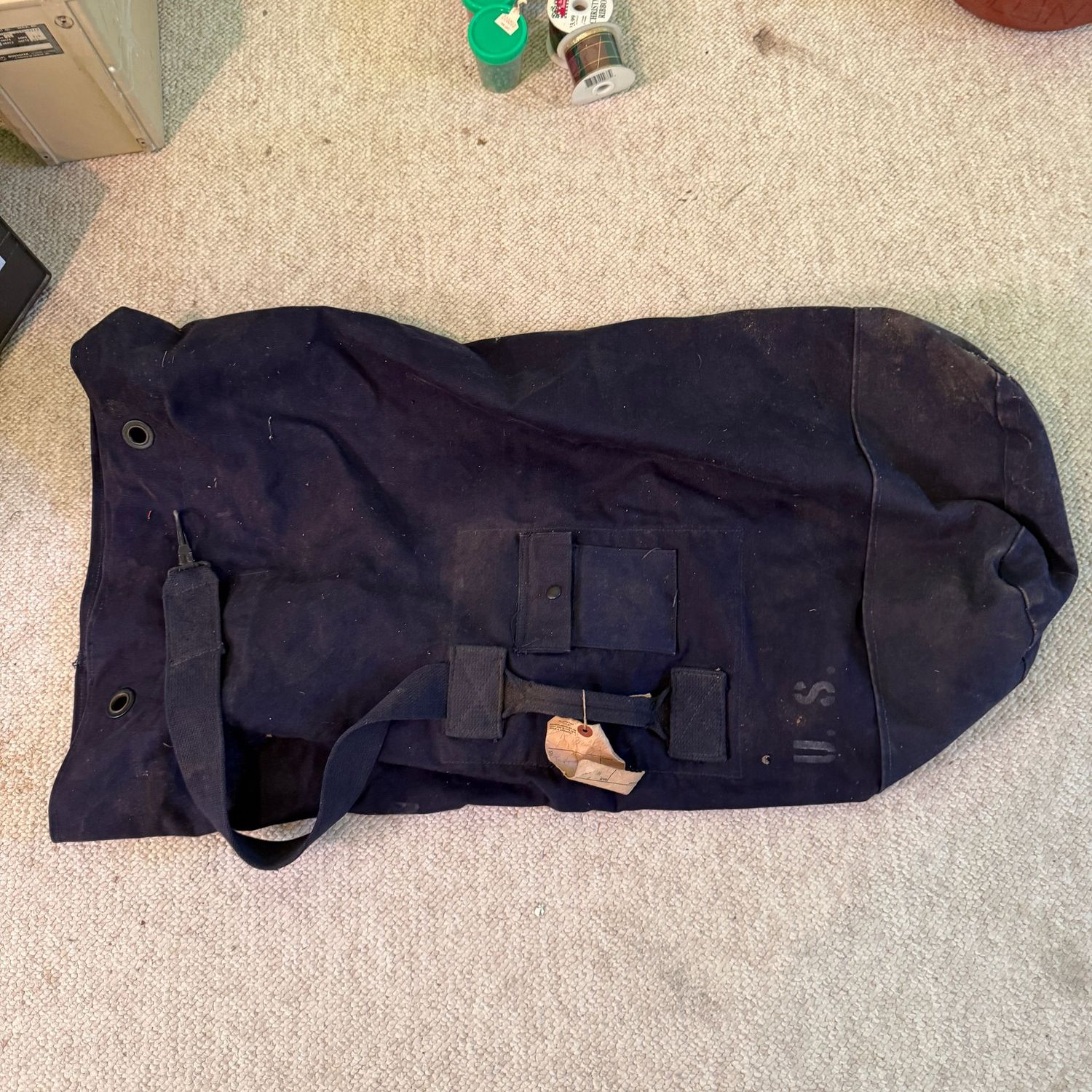 Vintage blue canvas military duffle bag Vintage blue canvas military duffle bag