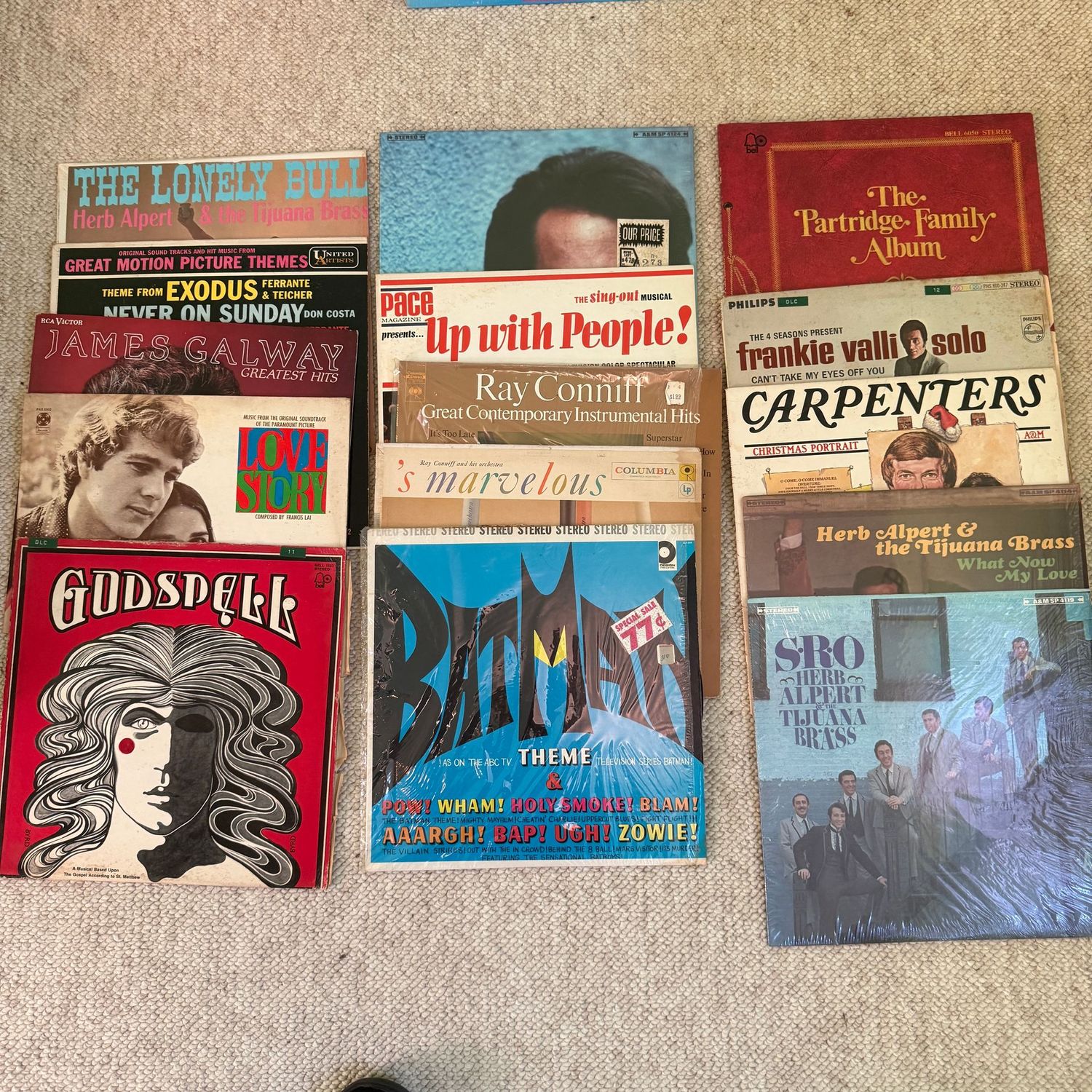 Group of record albums, some wear, including Godspell Group of record albums, some wear, including Godspell