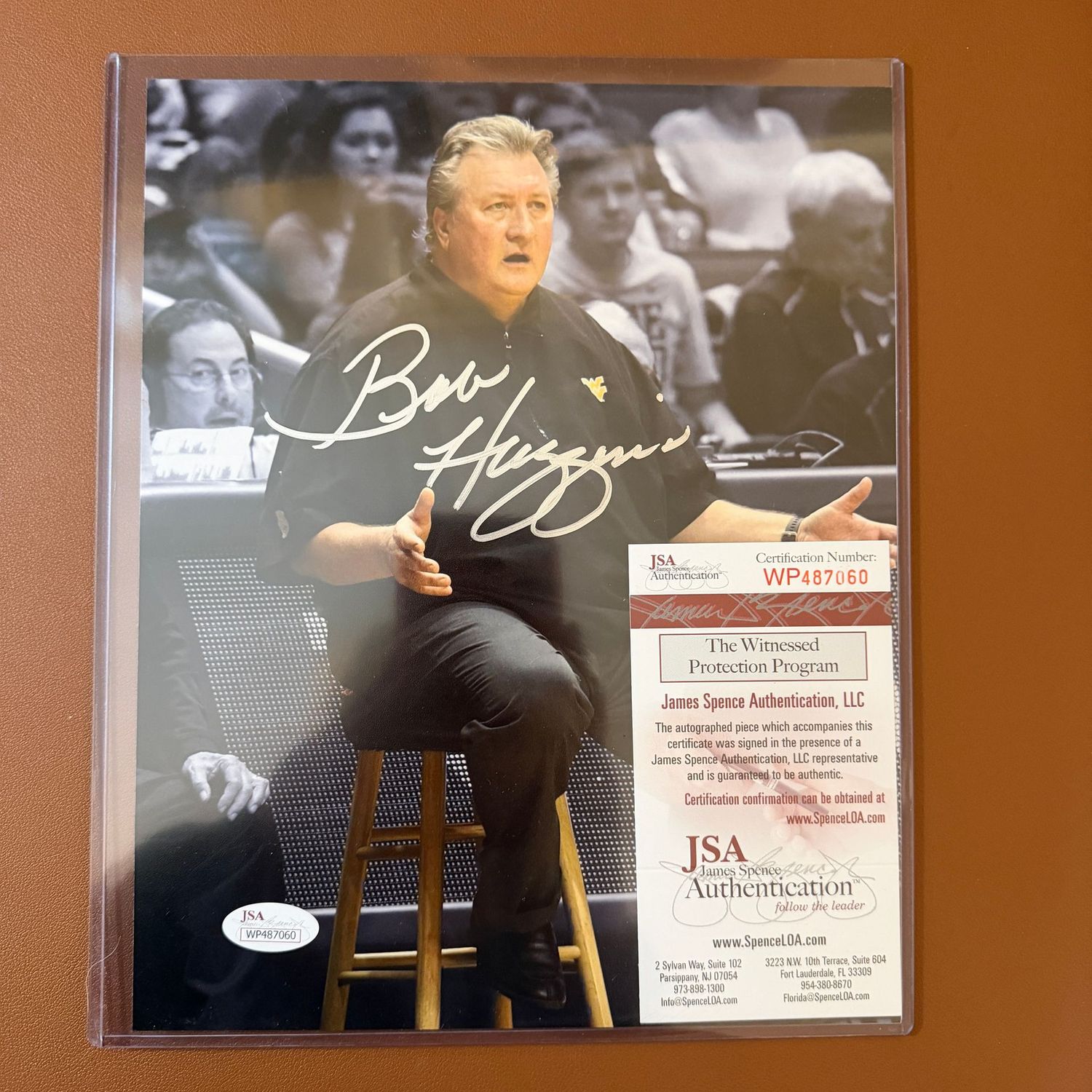 Autographed 8x10 #11 Bob Huggins, Color with black & White background, JSA certified