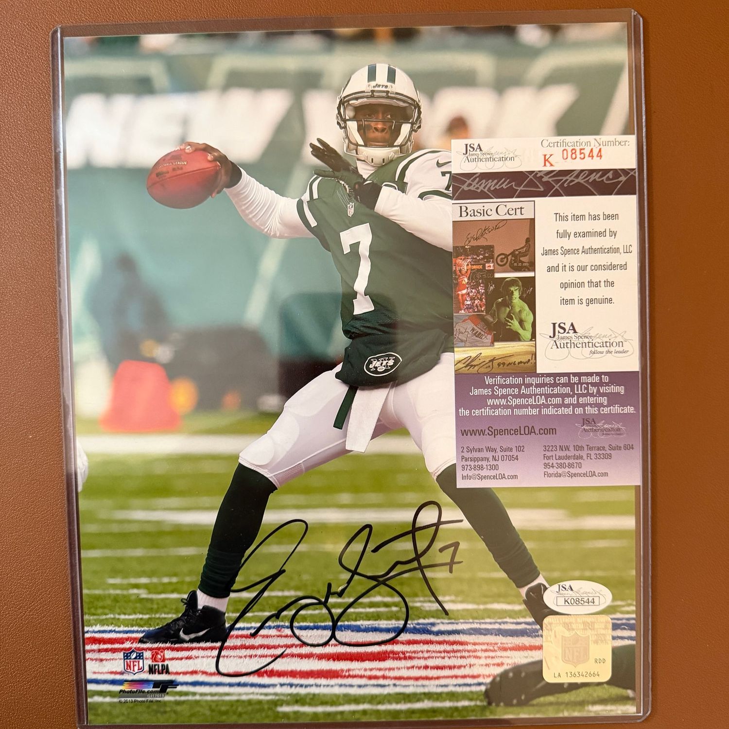 Autographed 8x10 #19 Geno Smith Jets, JSA certified