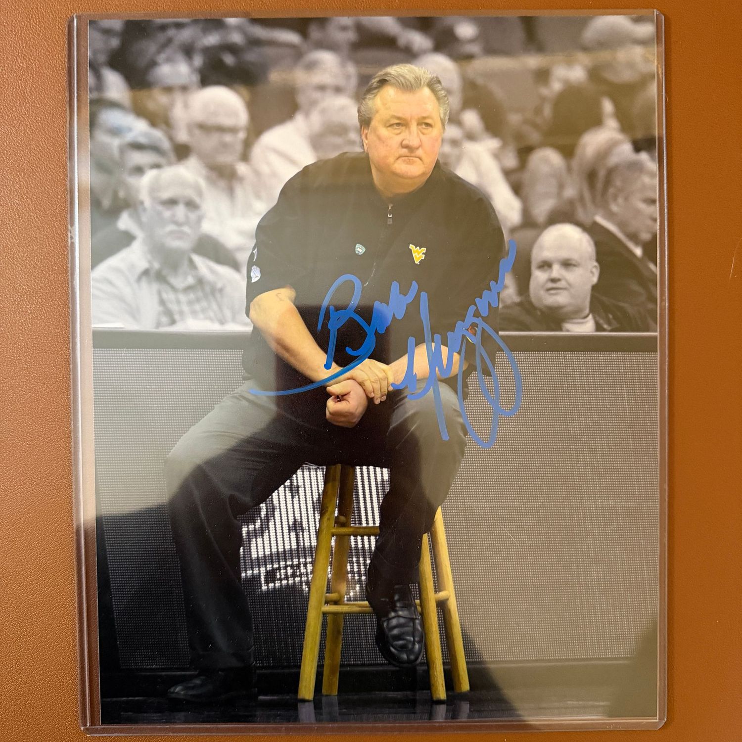 Autographed 8x10 #26 Bob Huggins, color with black & white background, blue ink