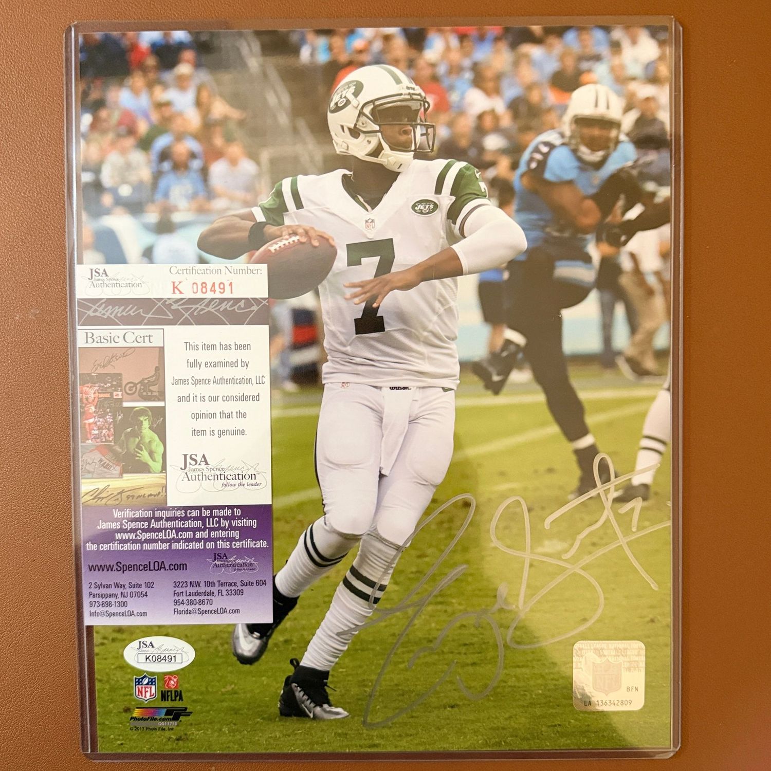 Autographed 8x10 #50 Geno Smith, Jets, JSA certified