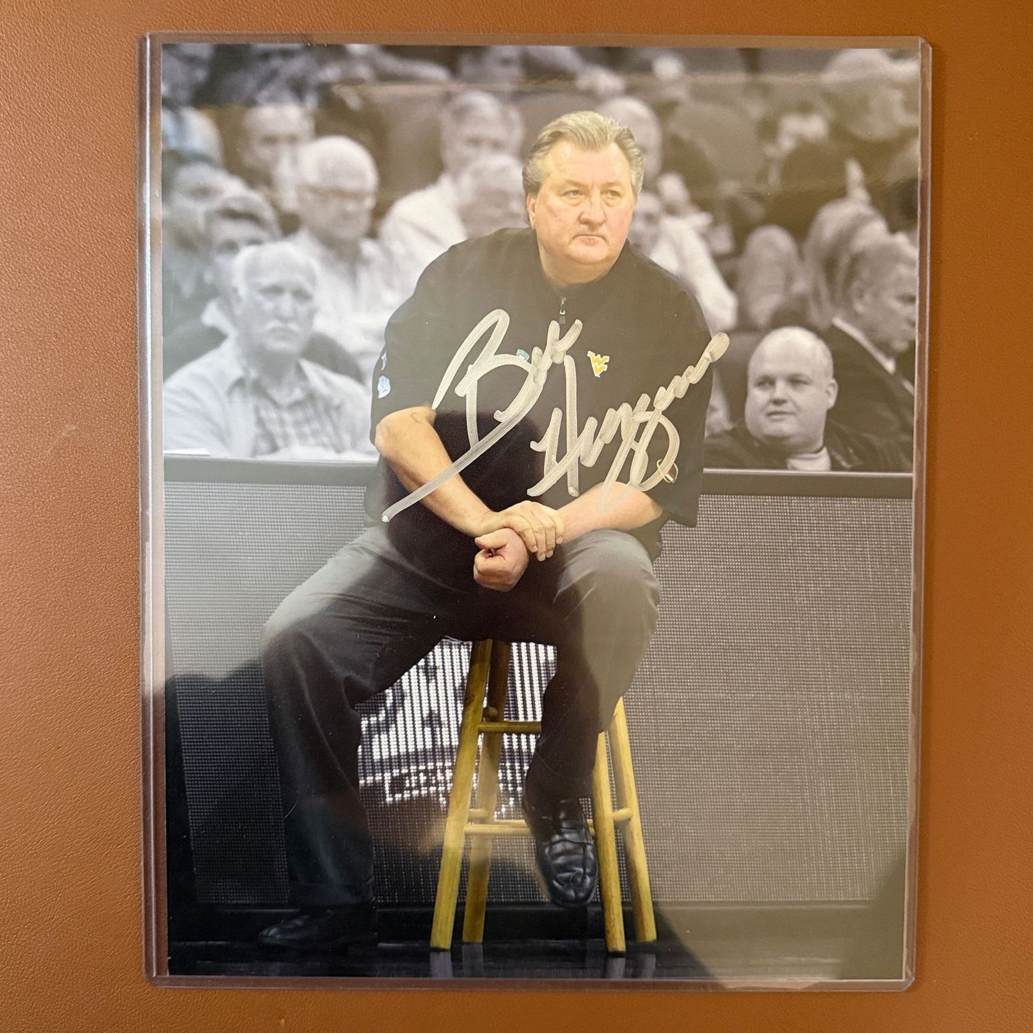 Autographed 8x10 #52 Bob Huggins, silver ink, color photos, black and white background
