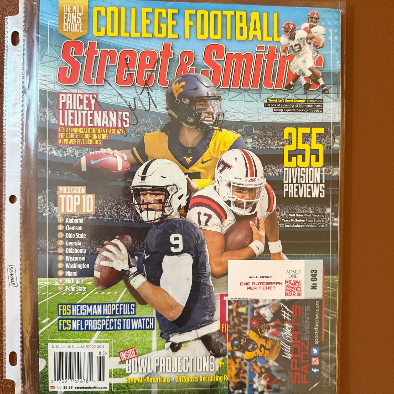 Autographed College Football magazine #75 Will Grier