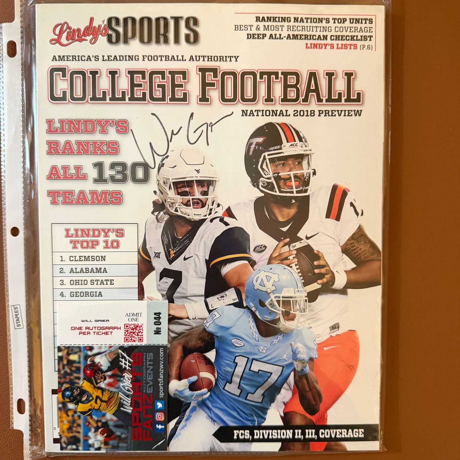 Autographed LIndy's Sports magazine #76 Will Grier