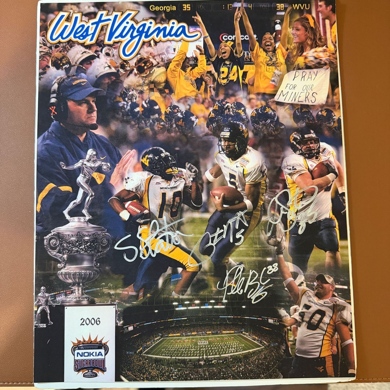 Autographed 11x14 Steve Slaton, Pat White, Owen Schmitt #87 2006 Nokia Sugar Bowl