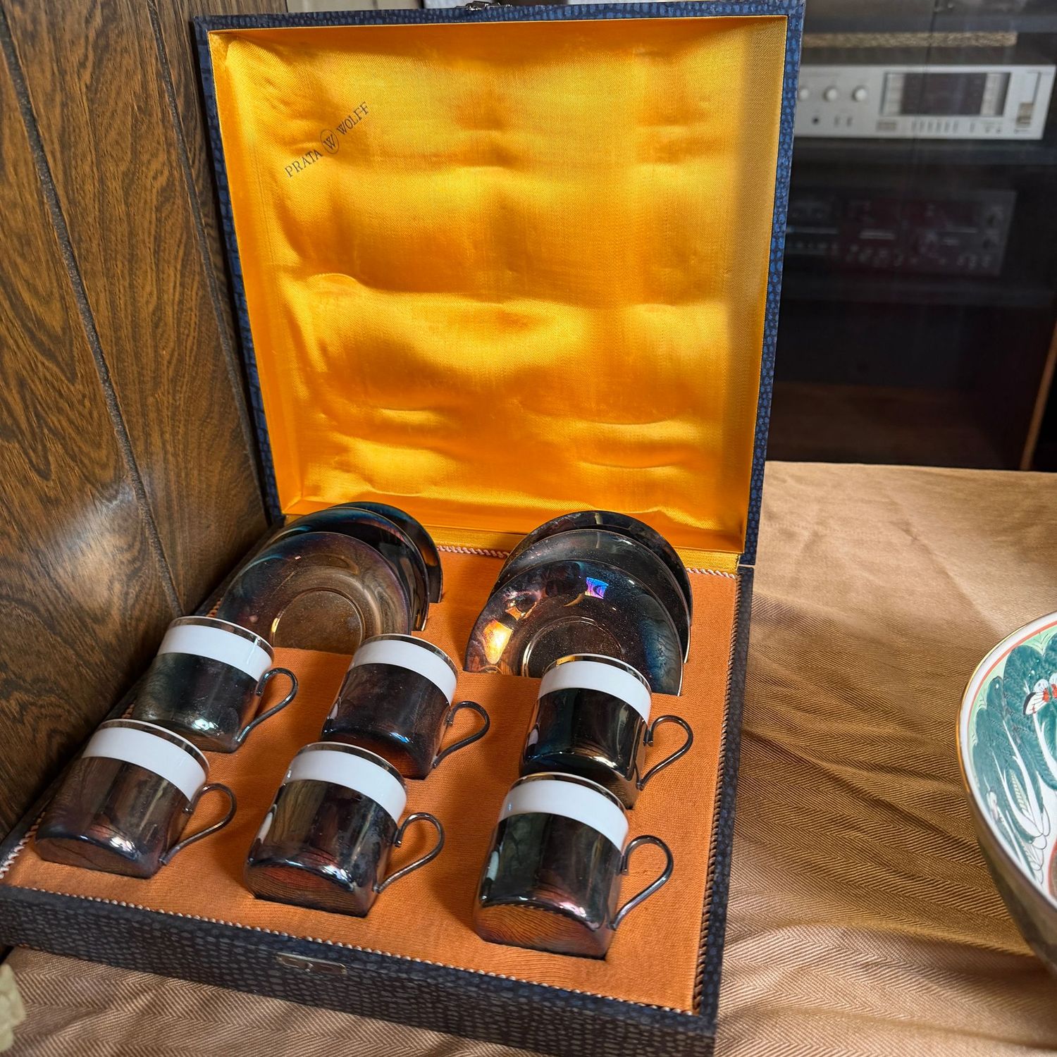 Prata Wolff silver plated demitasse cup and saucer set with box