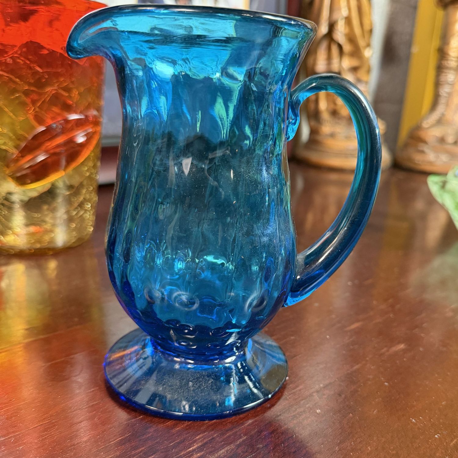 Blue Blenko Glass pitcher 6.5"H