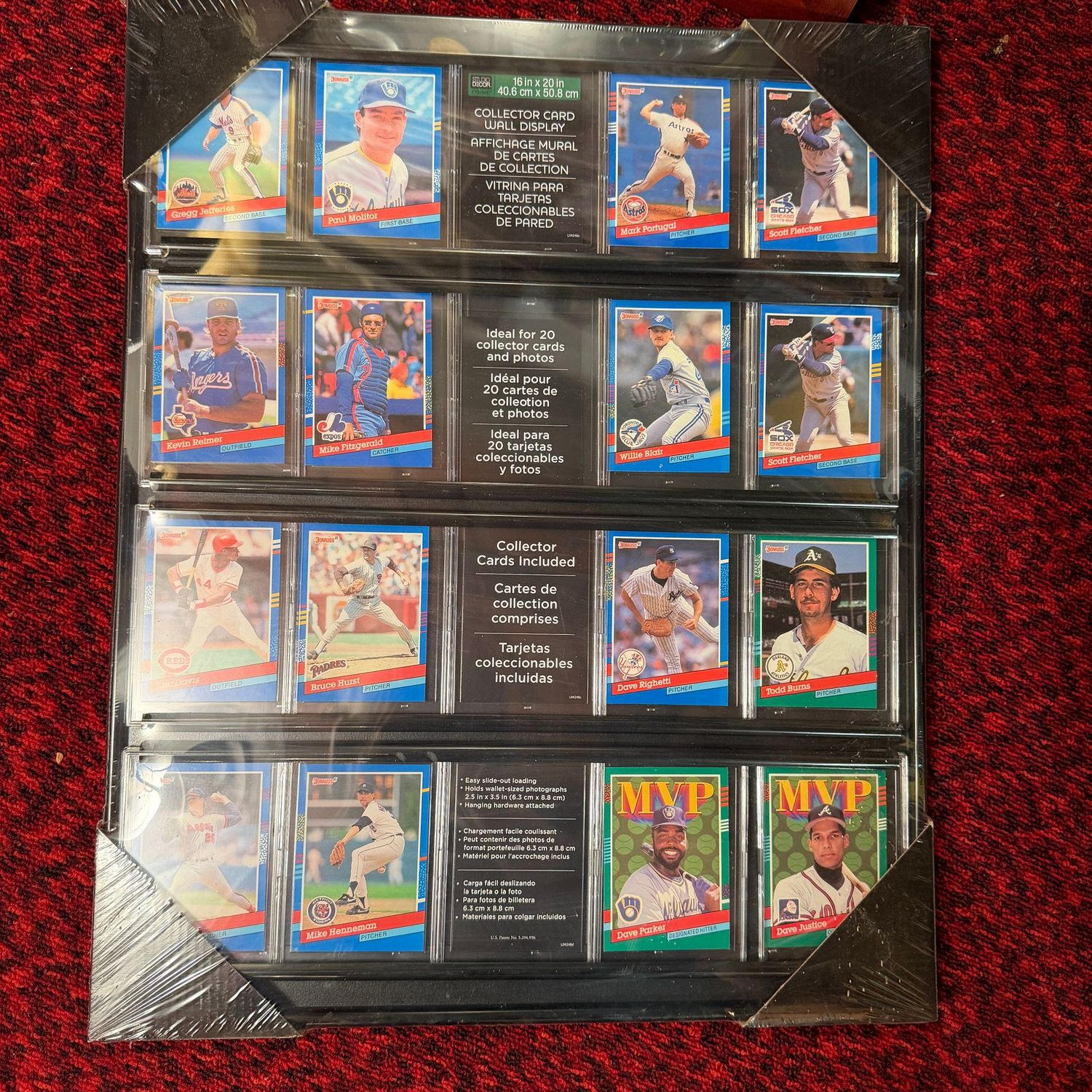 Collector Card wall display, fits 20 cards, 16" x 20", black plastic frame, new in box